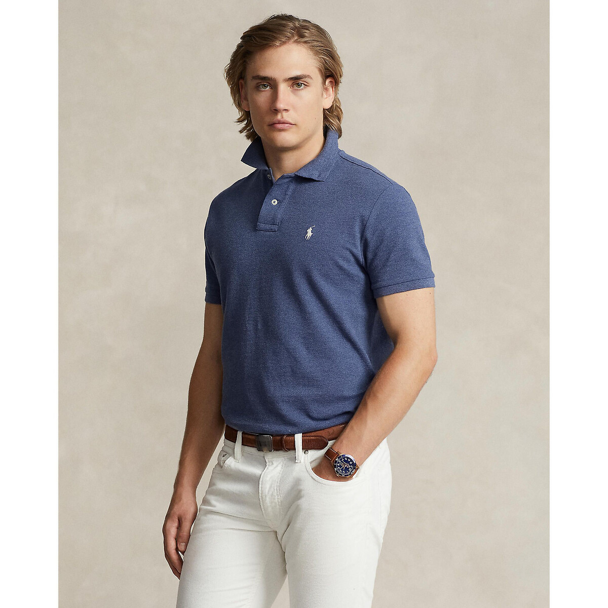 Slim fit cotton mesh polo clearance