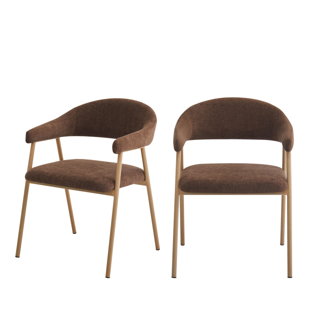 Lot de 2 fauteuils de table en tissu piètement effet bois clair- LEON, DRAWER