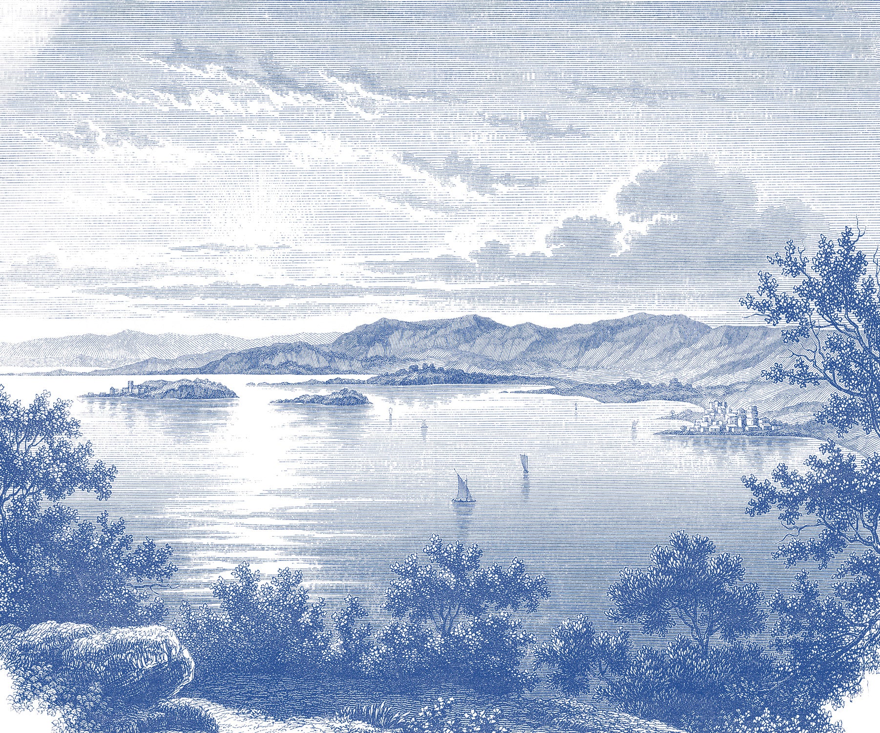 Papier peint panoramique Trasinemo - Lac, voiliers et village, LE PAPIERS DE NINON