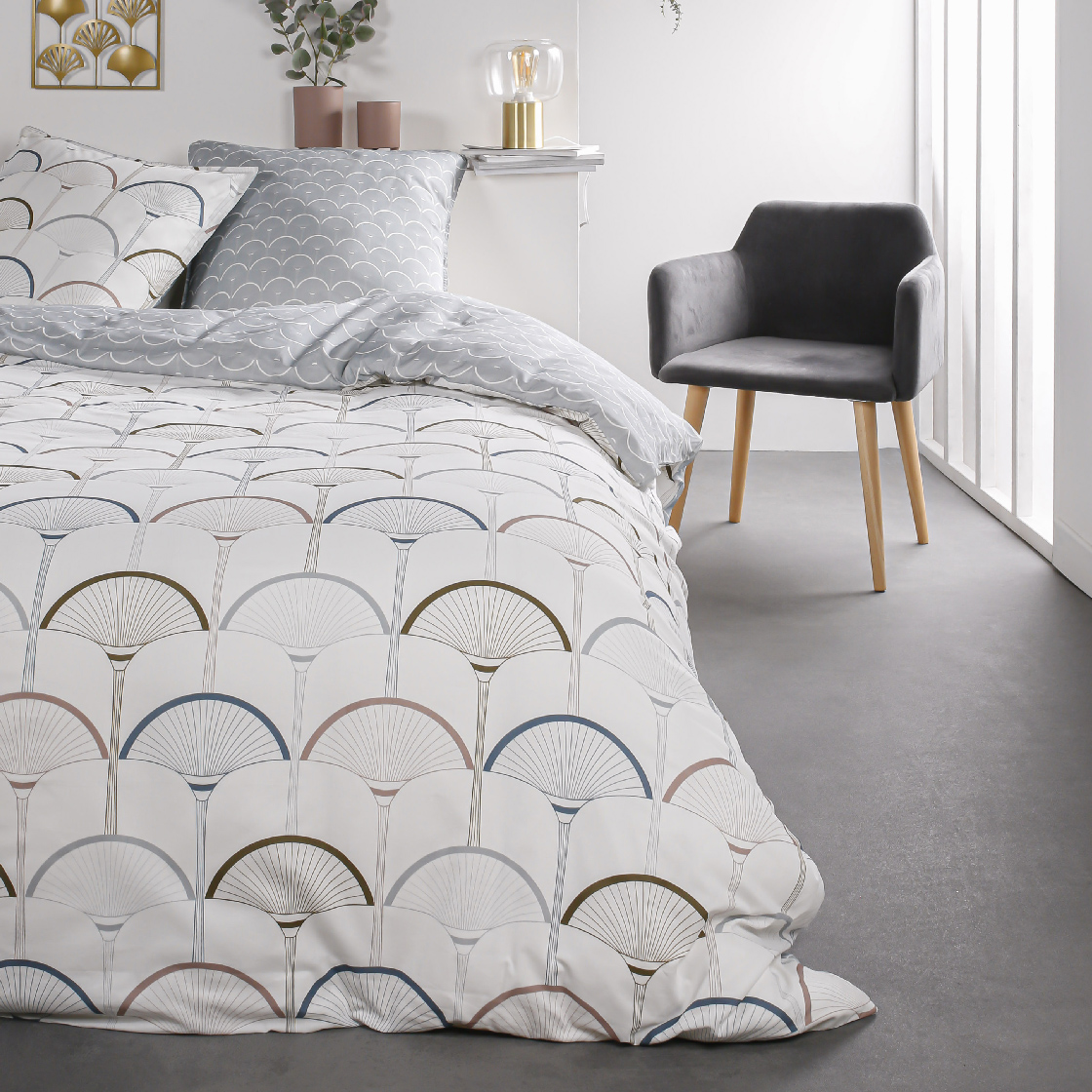 Parure de lit coton 2 personnes imprimé graphique SUNSHINE, TODAY