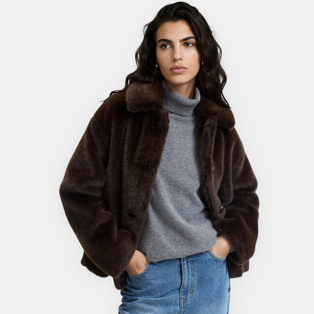 Manteau duveteux, mi-long , LA REDOUTE COLLECTIONS