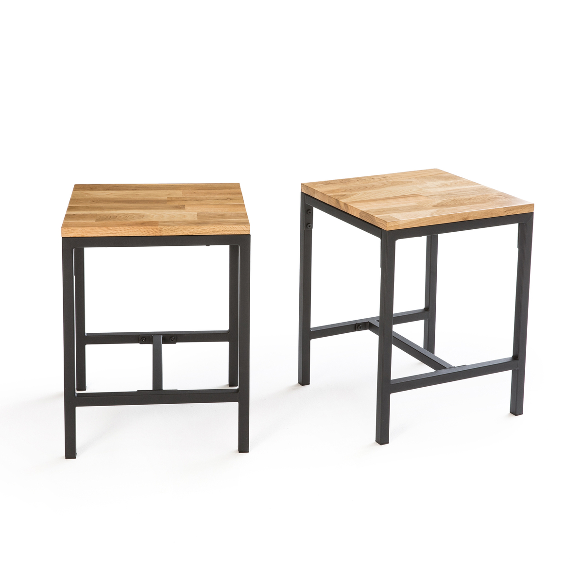 Set of 2 Hiba Stools in Solid Oak and Steel