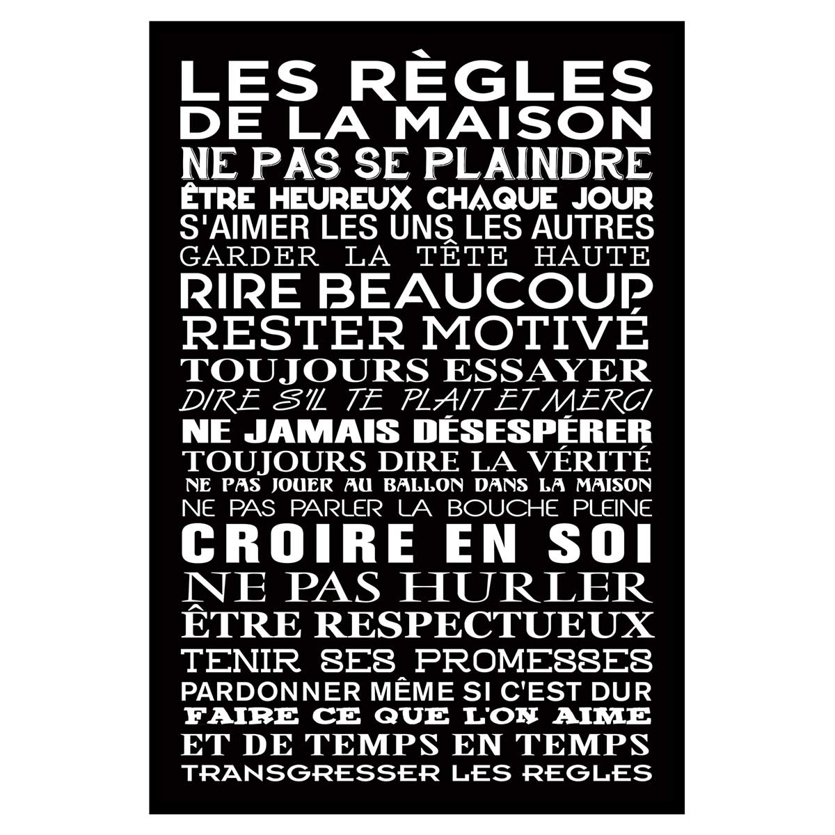 Affiche encadrée Les règles de la maison typographie décorative, HEXOA