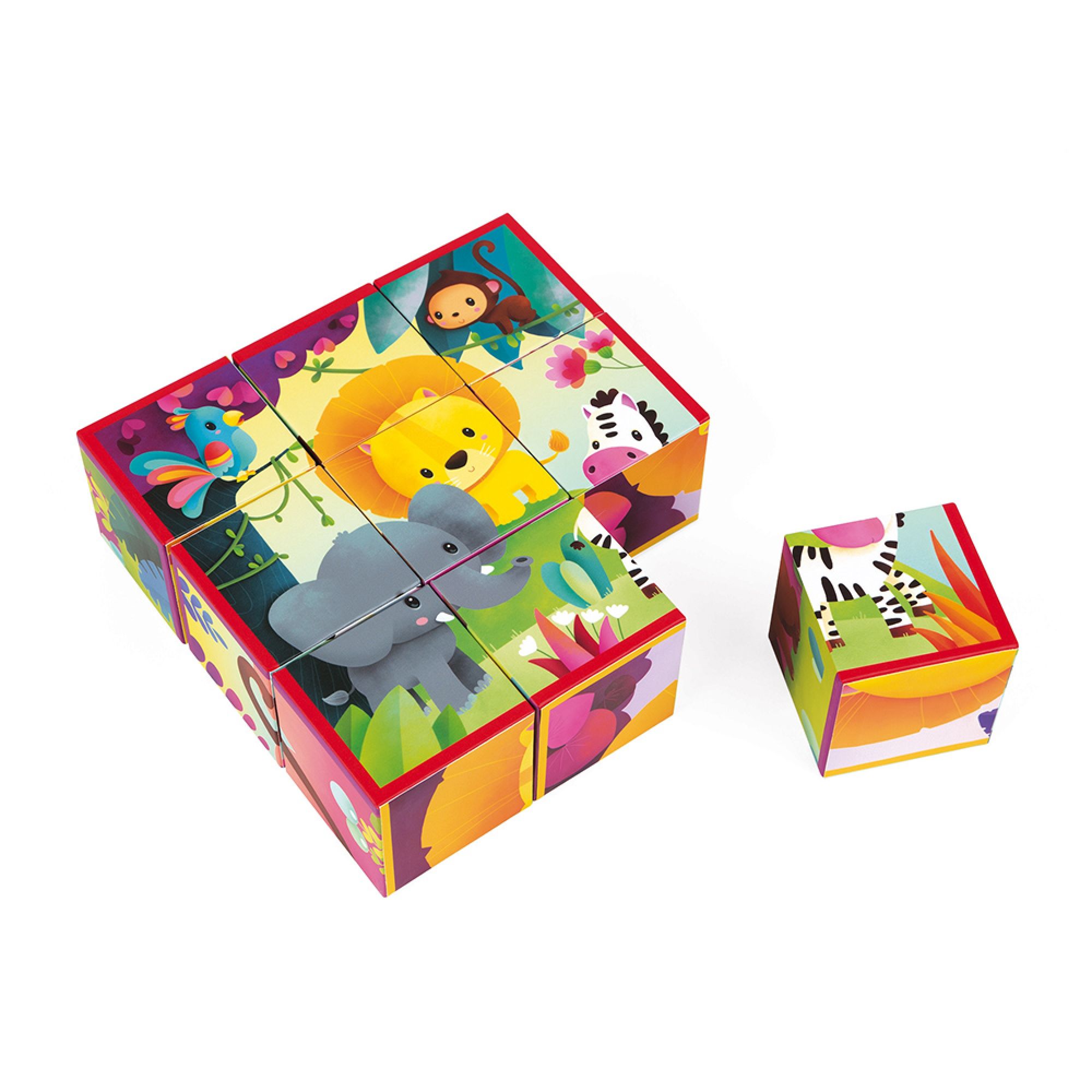 Lot de 9 cubes Animaux de la jungle, JANOD