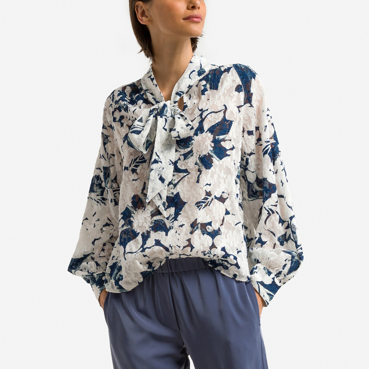 Ebbali Graphic Print Blouse with Pussy Bow
