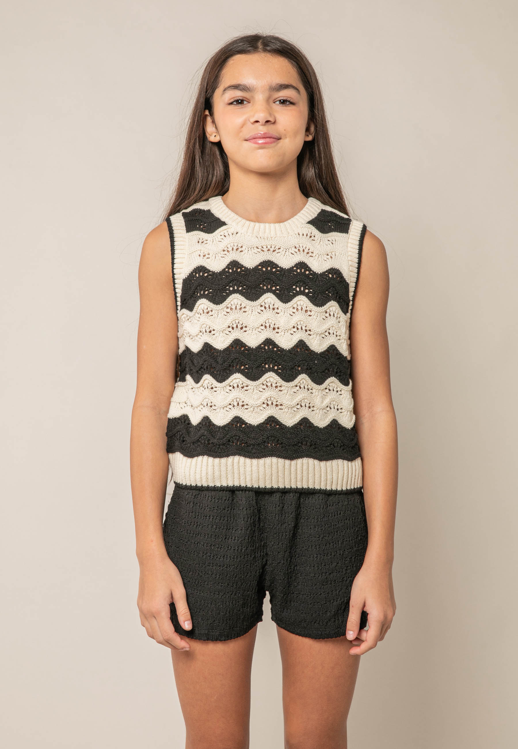 Pull sans manches fille en maille crochetée BARRYA, DEELUXE