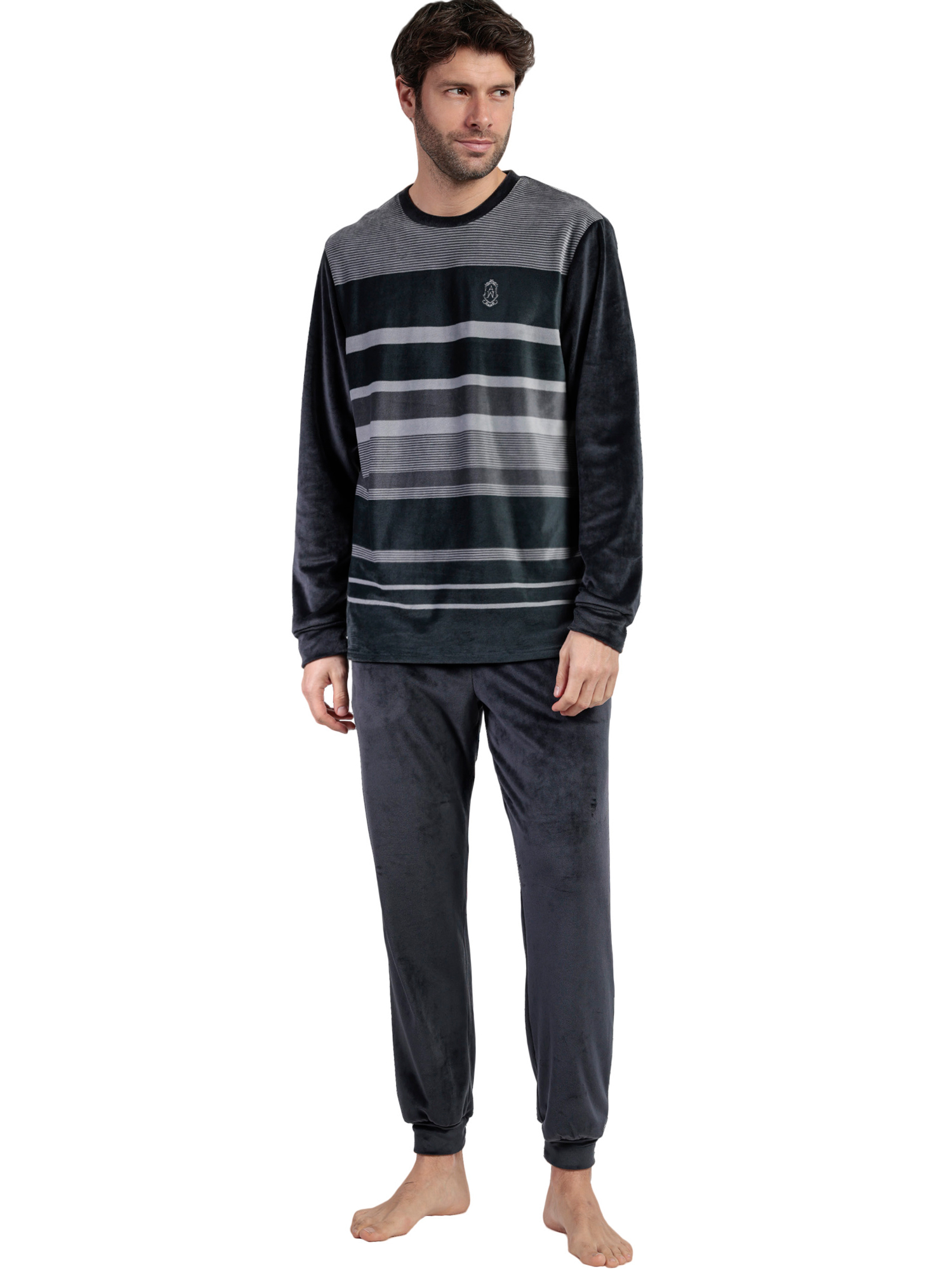 Pyjama velours pantalon top manches longues Stripe Hype, ADMAS