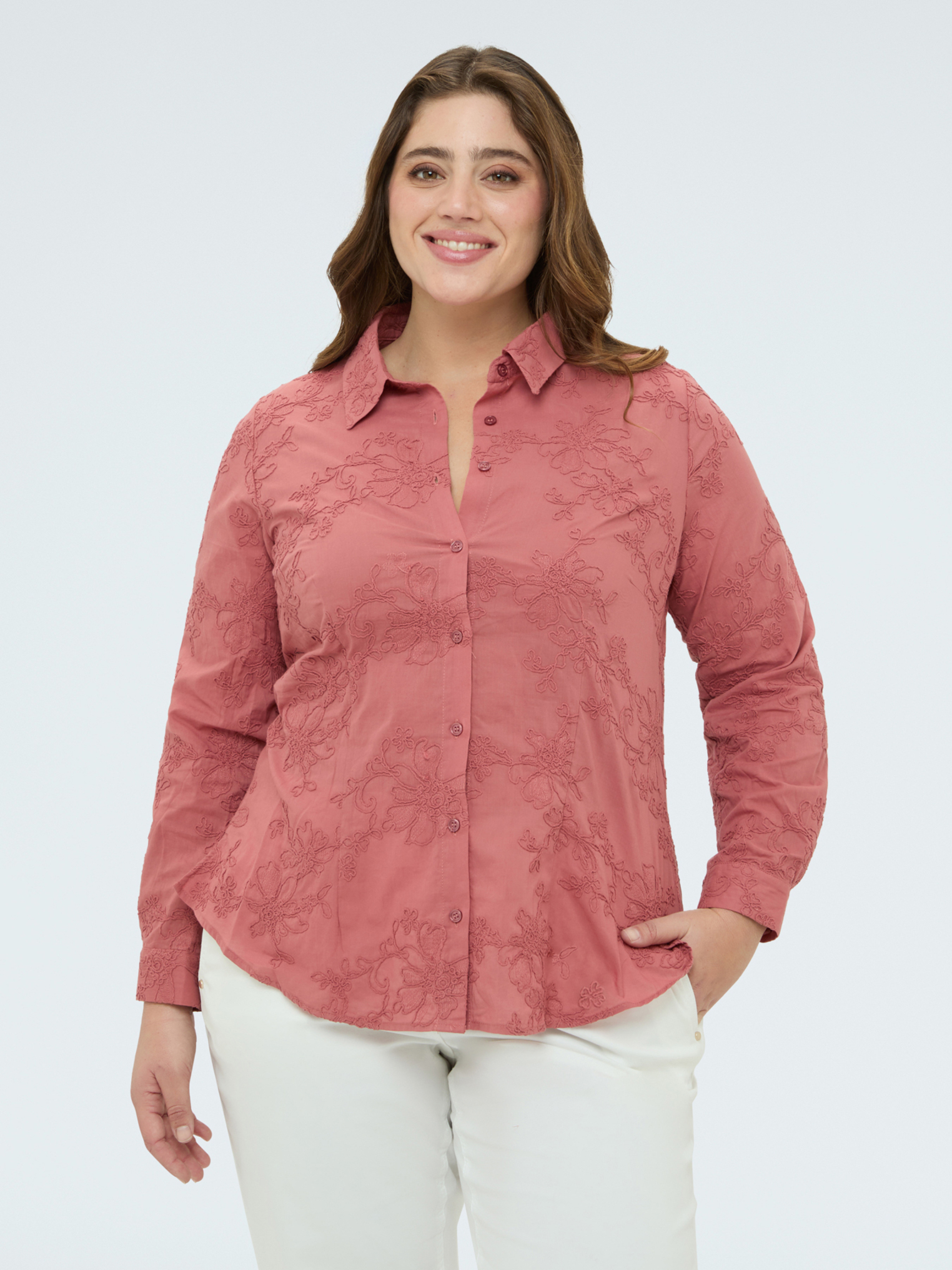 Chemise avec broderies florales ton sur ton, FIORELLA RUBINO