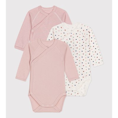 Pack of 3 Wrapover Bodysuits in Cotton with Long Sleeves PETIT BATEAU
