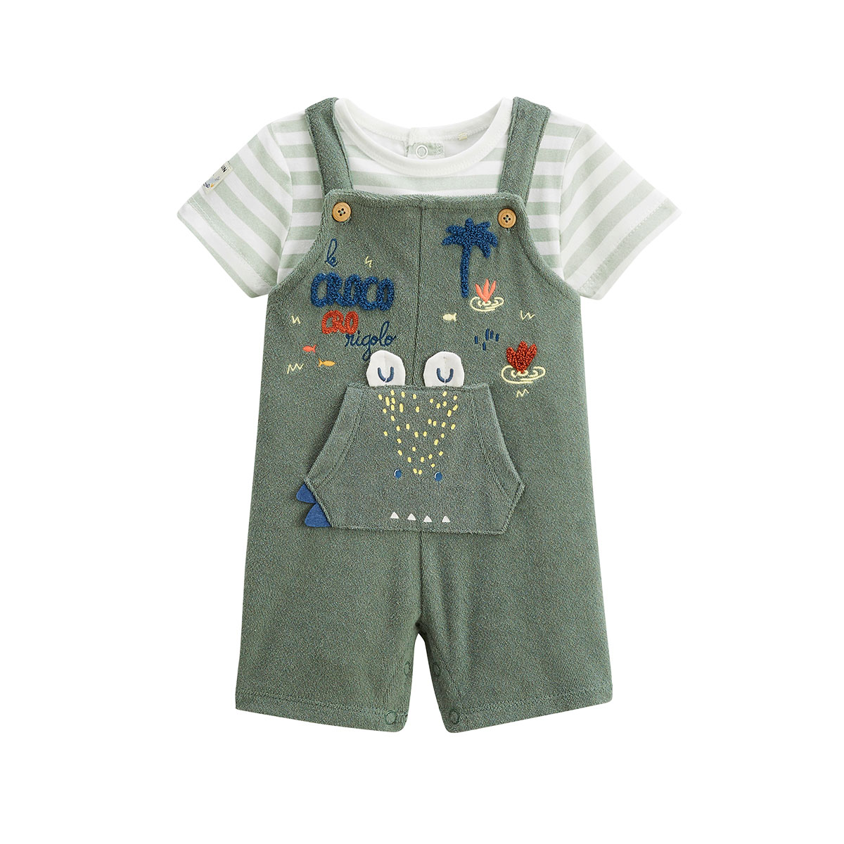 Ensemble salopette bébé en éponge et t-shirt Crocro rigolo, PETIT BEGUIN