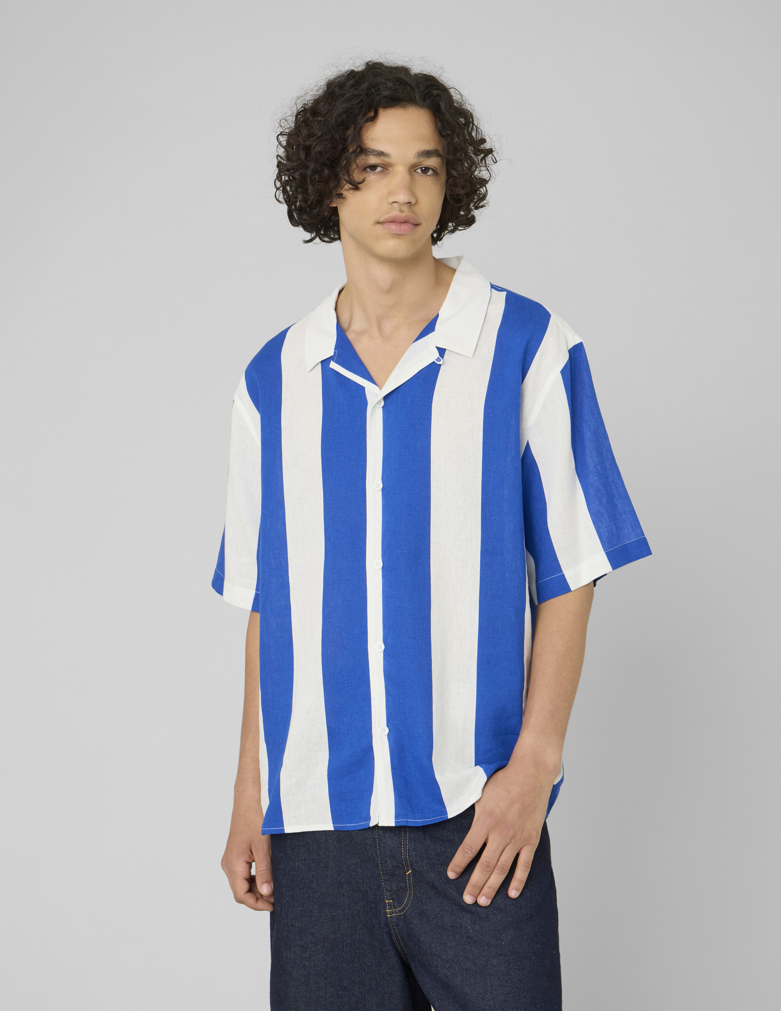Chemise manches courtes rayée viscose lin, BZB