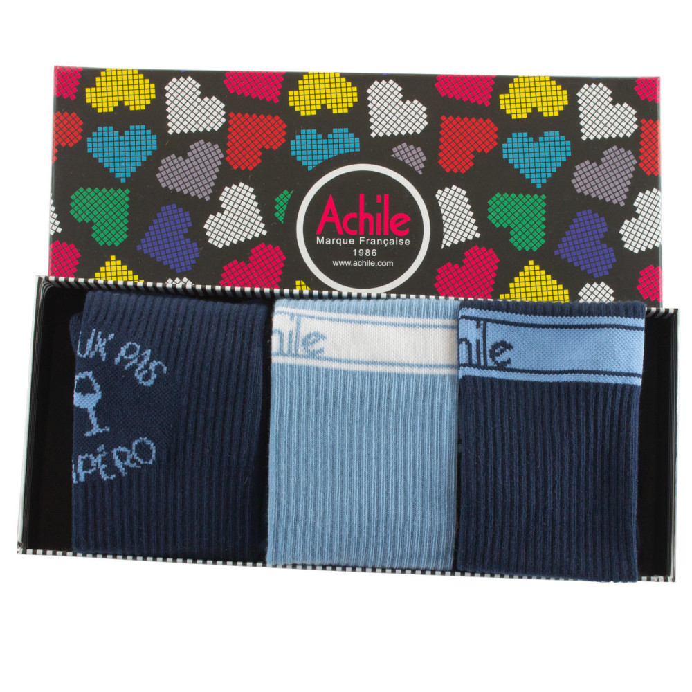 Coffret de 3 paires fantaisie Homme à côtes semelle bouclette Coton majoritaire, ACHILE