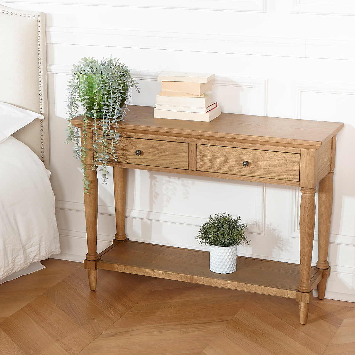 Console style shabby chic en chêne, 2 tiroirs EDINBURGH, ROBIN DES BOIS
