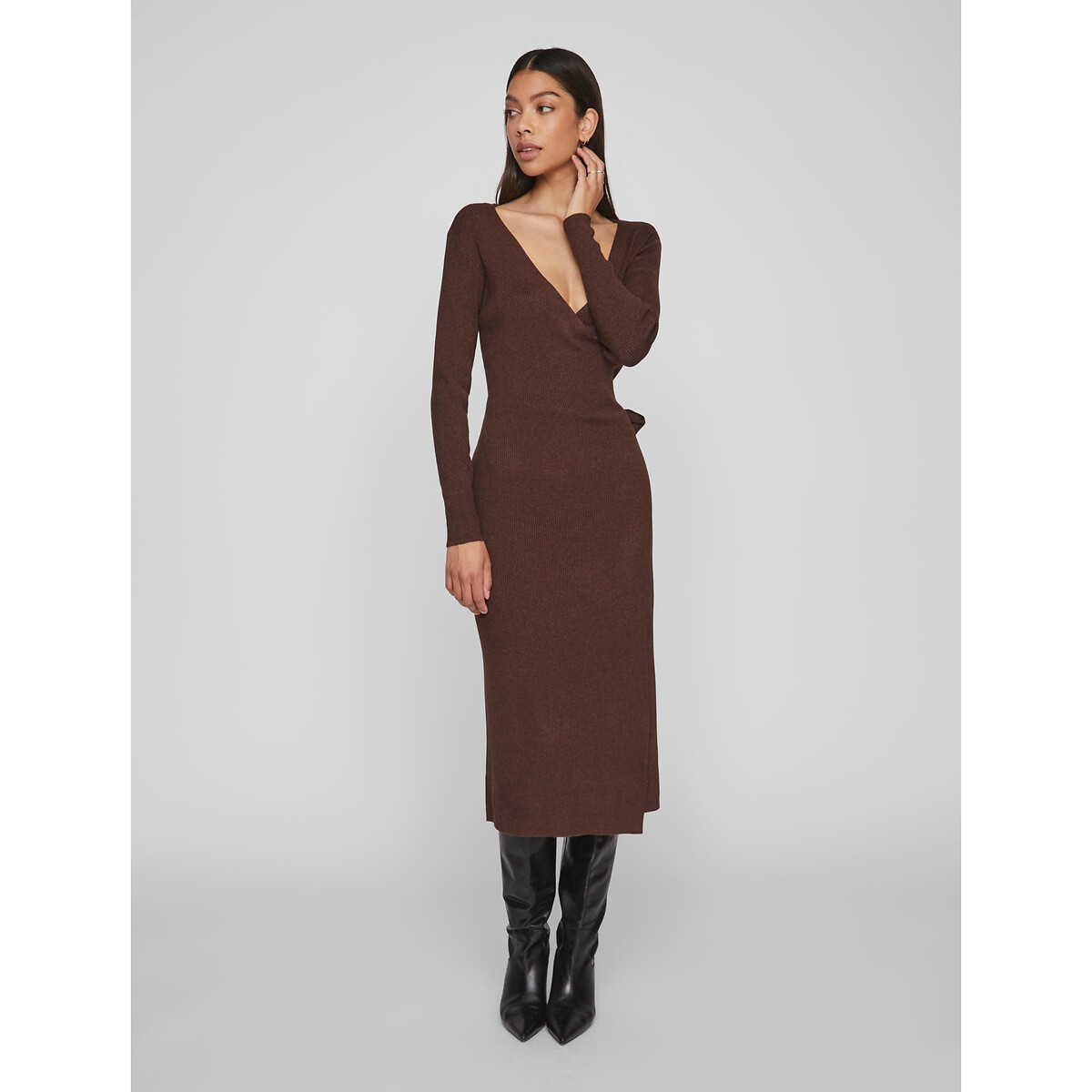 Wrapover Jumper Dress with Long Sleeves