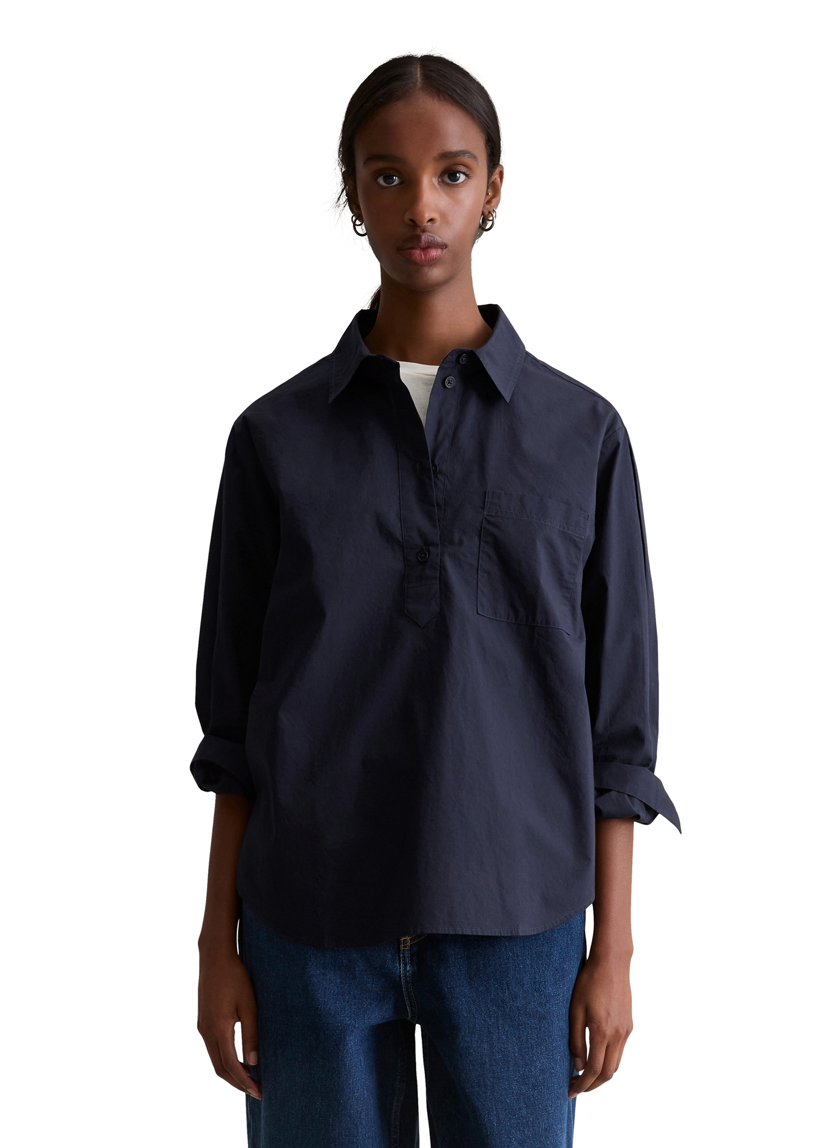 Blouse de style polo relaxed en popeline douce, MARC O’POLO DENIM