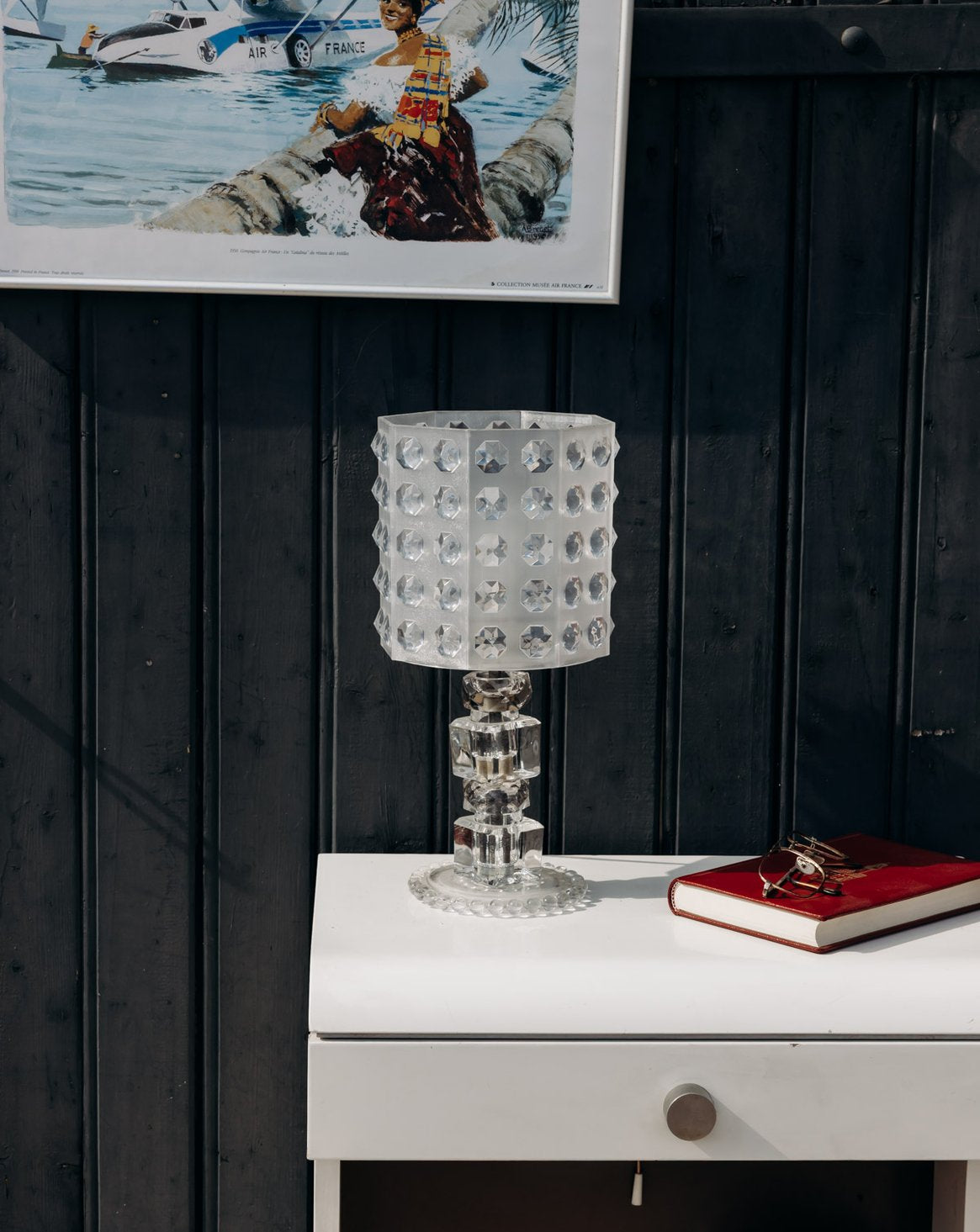 Lampe en verre et plexiglass Julia N°978 - Bon état, DEBONGOUT