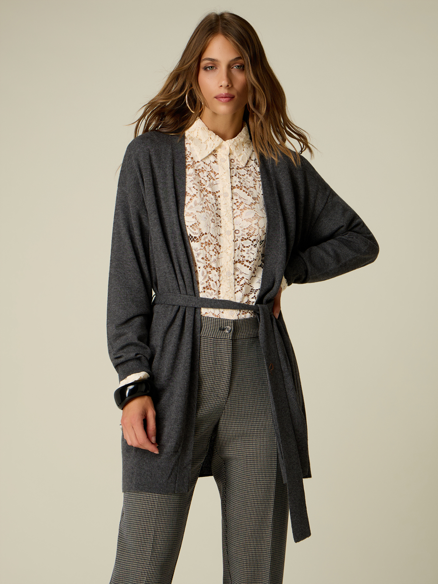 Cardigan long avec ceinture, OLTRE