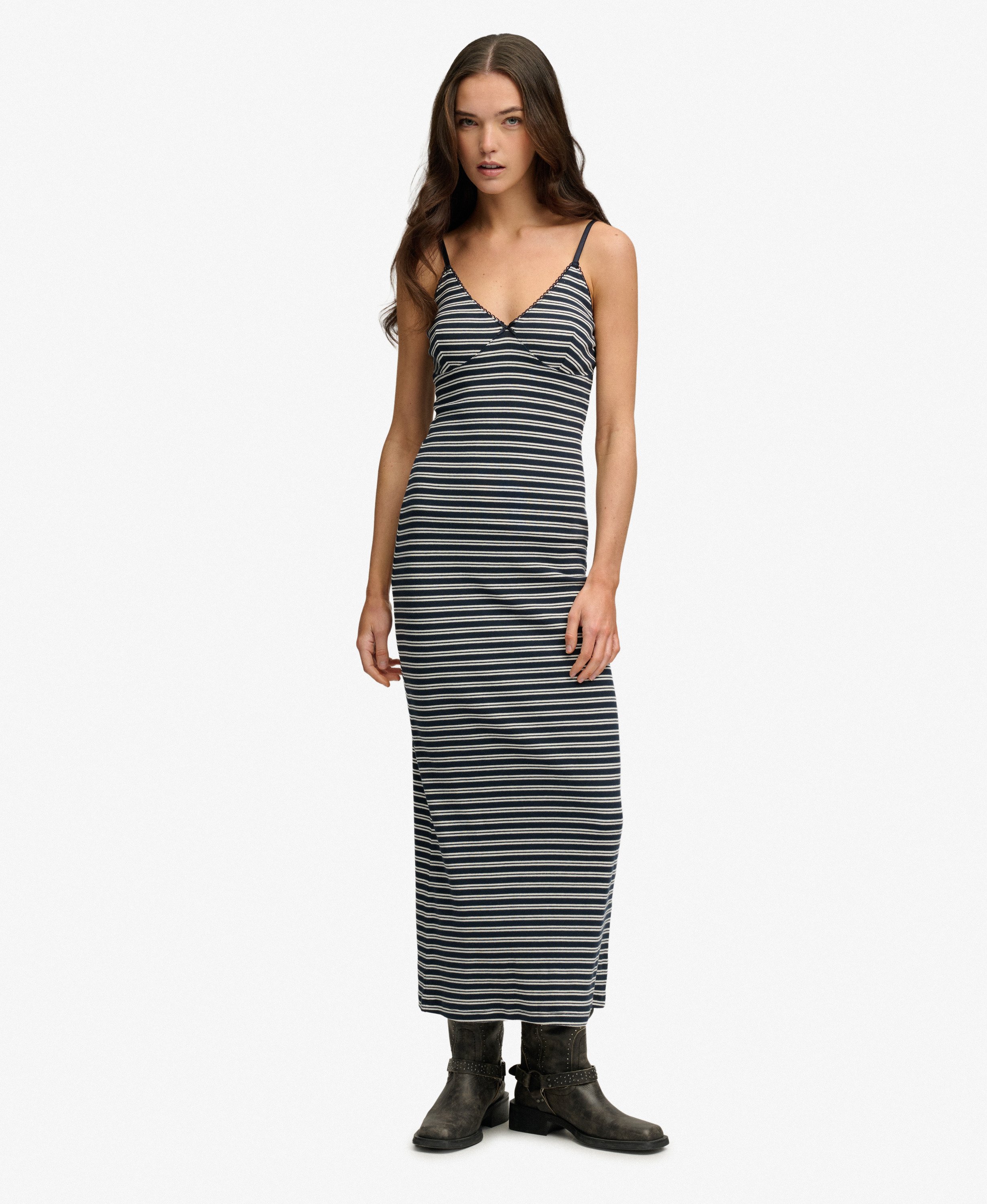 Robe Longue Côtelée à Rayures, SUPERDRY