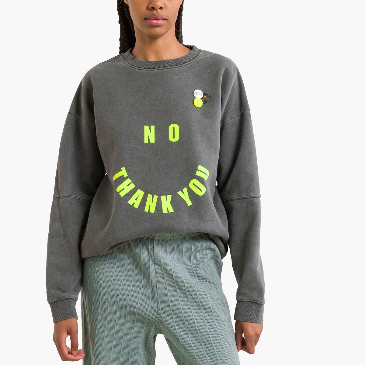 Roller cotton sweatshirt with crew neck pepper grey Newtone La