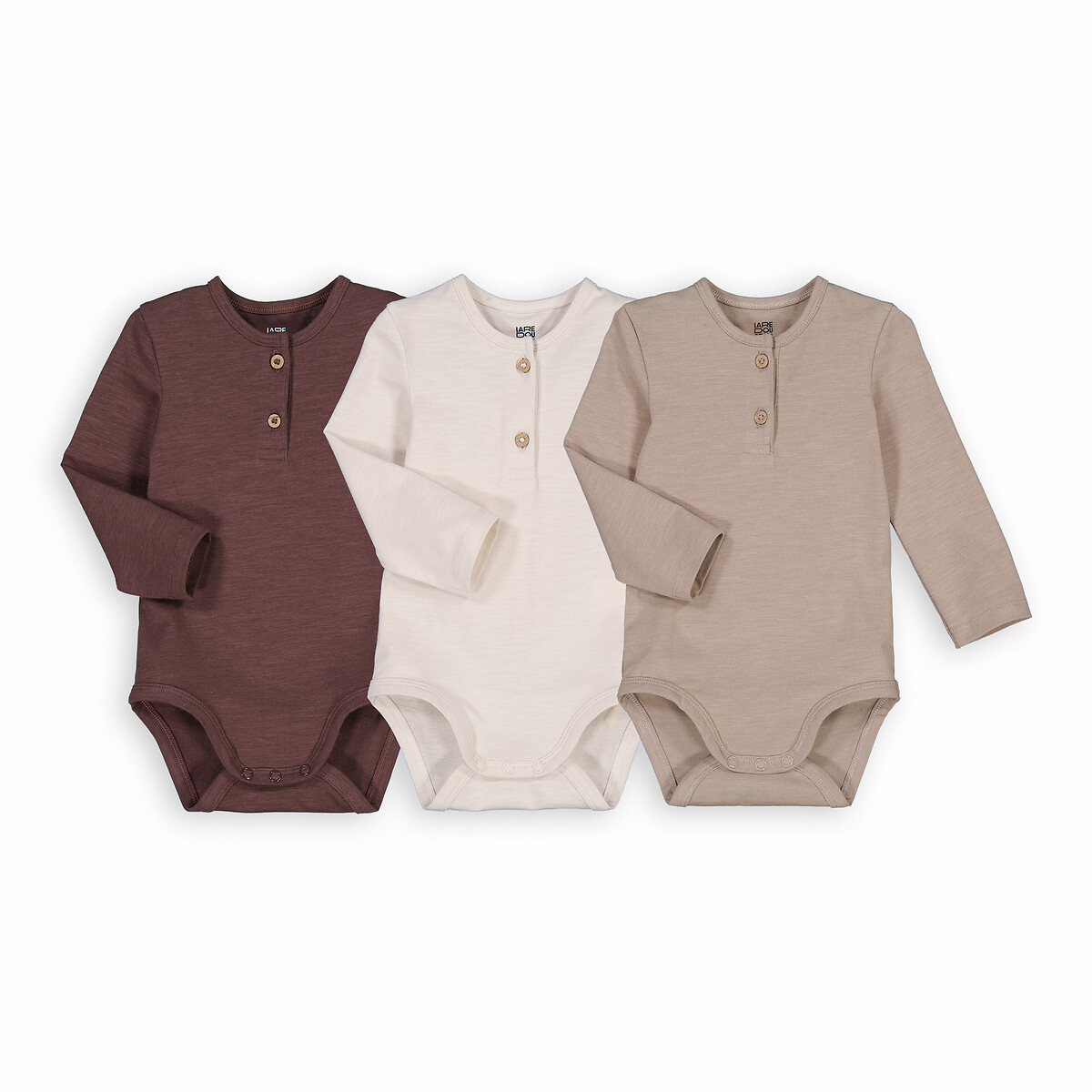 Lot de 3 bodies unis, à manches longues, en coton flammé, LA REDOUTE COLLECTIONS