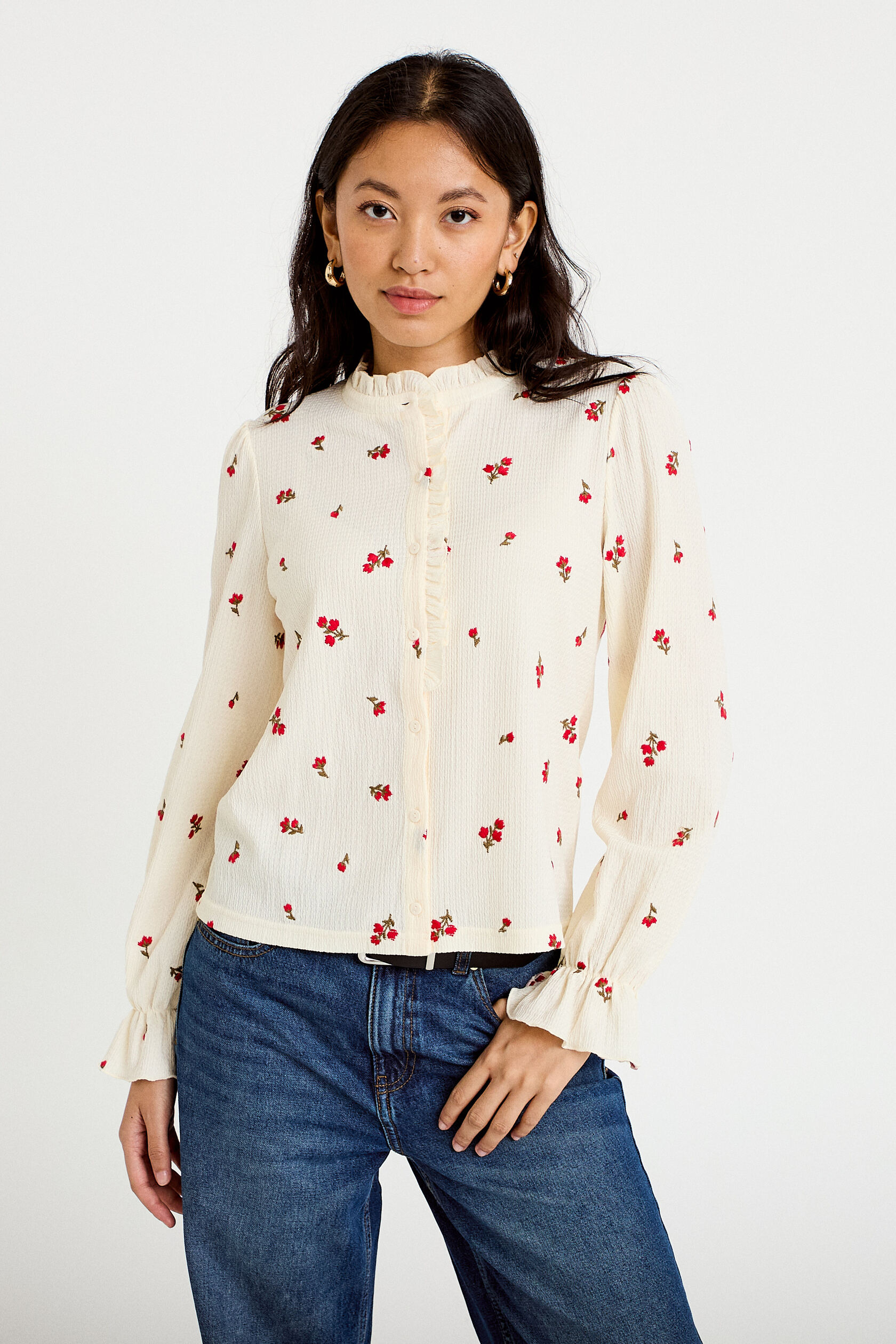 Chemise droite broderie manches longues, CACHE CACHE