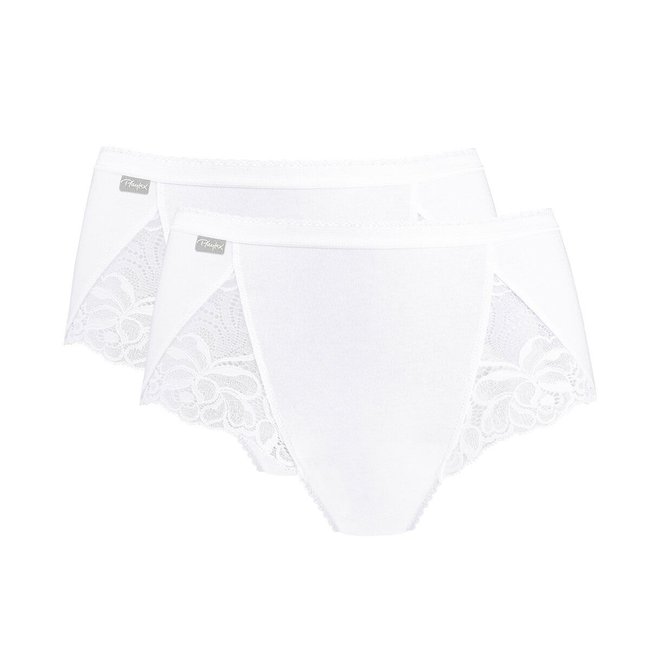 Pack of 2 Midi Knickers in Cotton and Lace white PLAYTEX