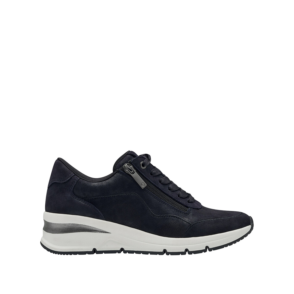 Leather wedge zipped trainers, navy blue, Tamaris | La Redoute