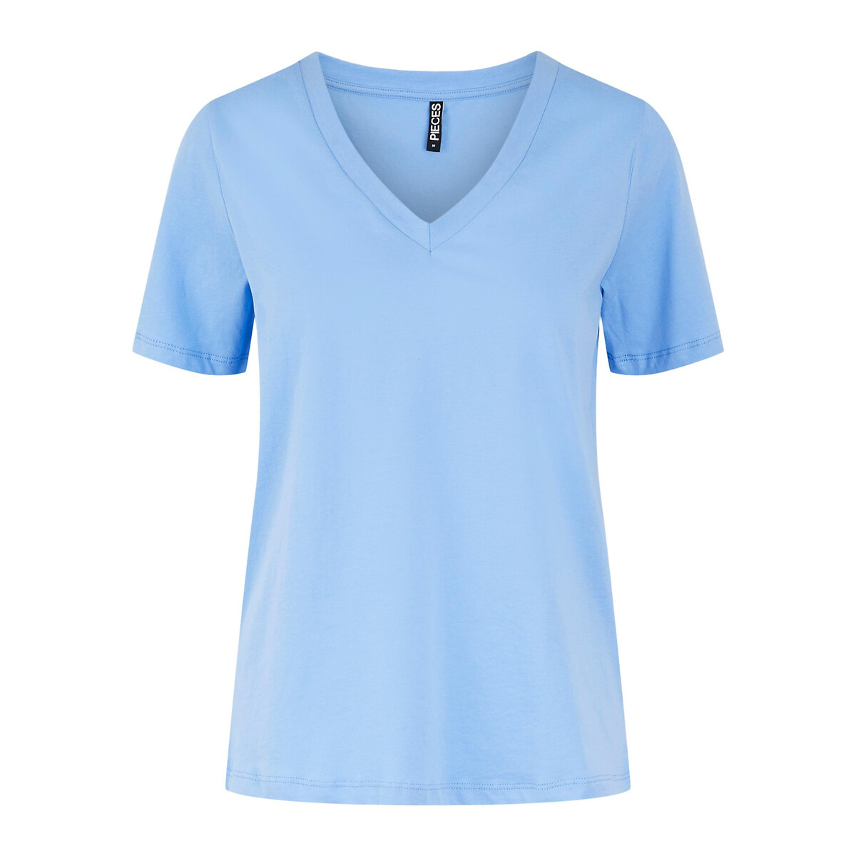 T-shirt manches courtes, col v bleu 