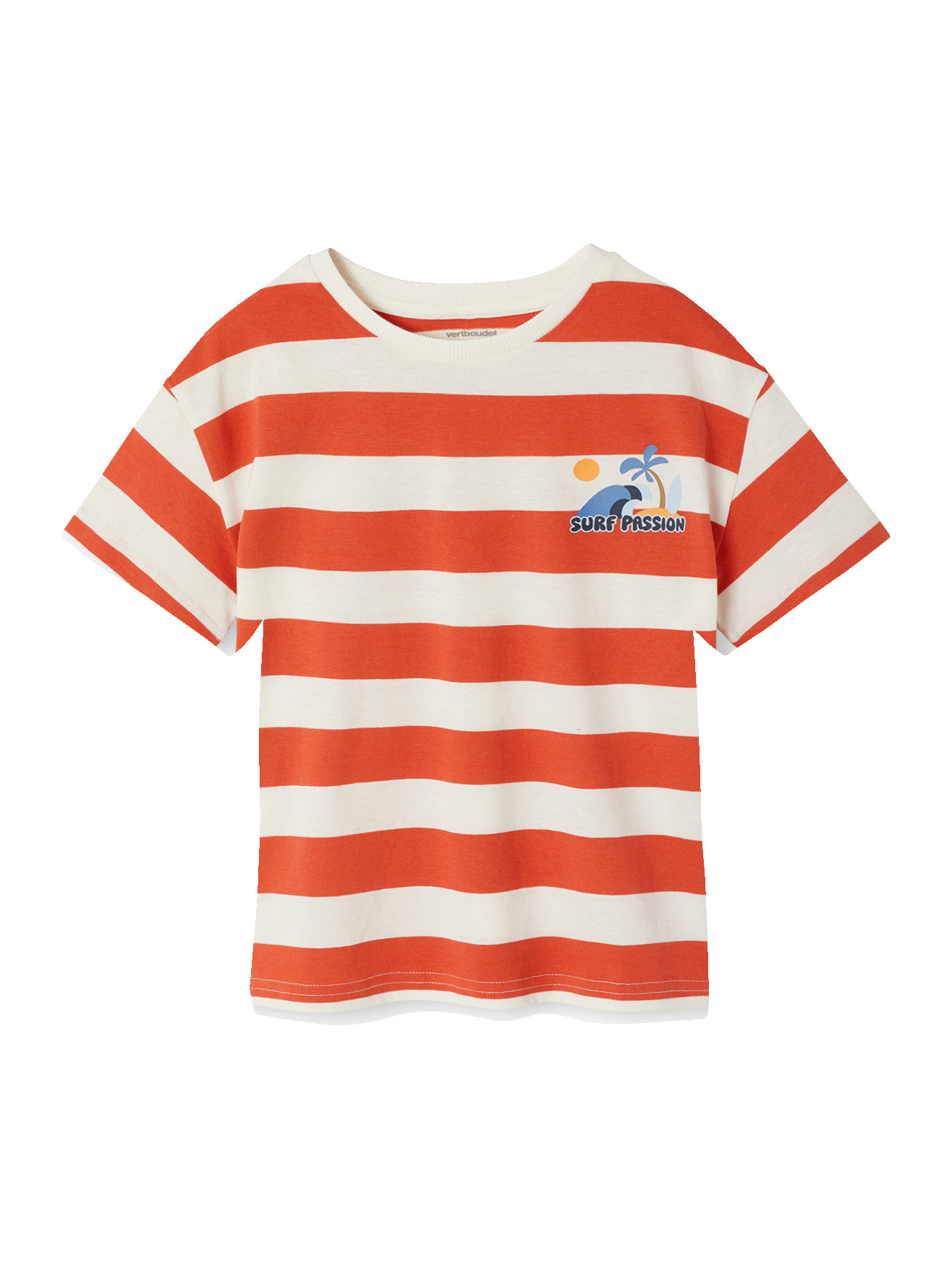Tee-shirt larges rayures motif poitrine, VERTBAUDET