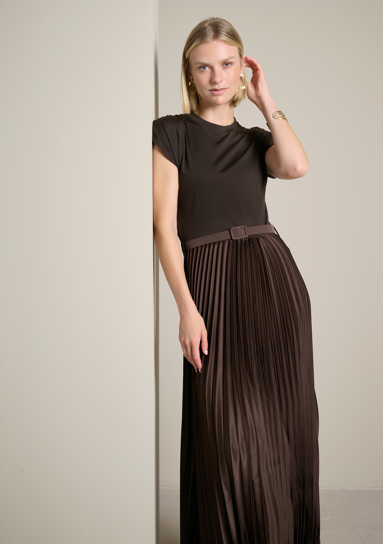 Robe midi plissée bimatière, LOLALIZA