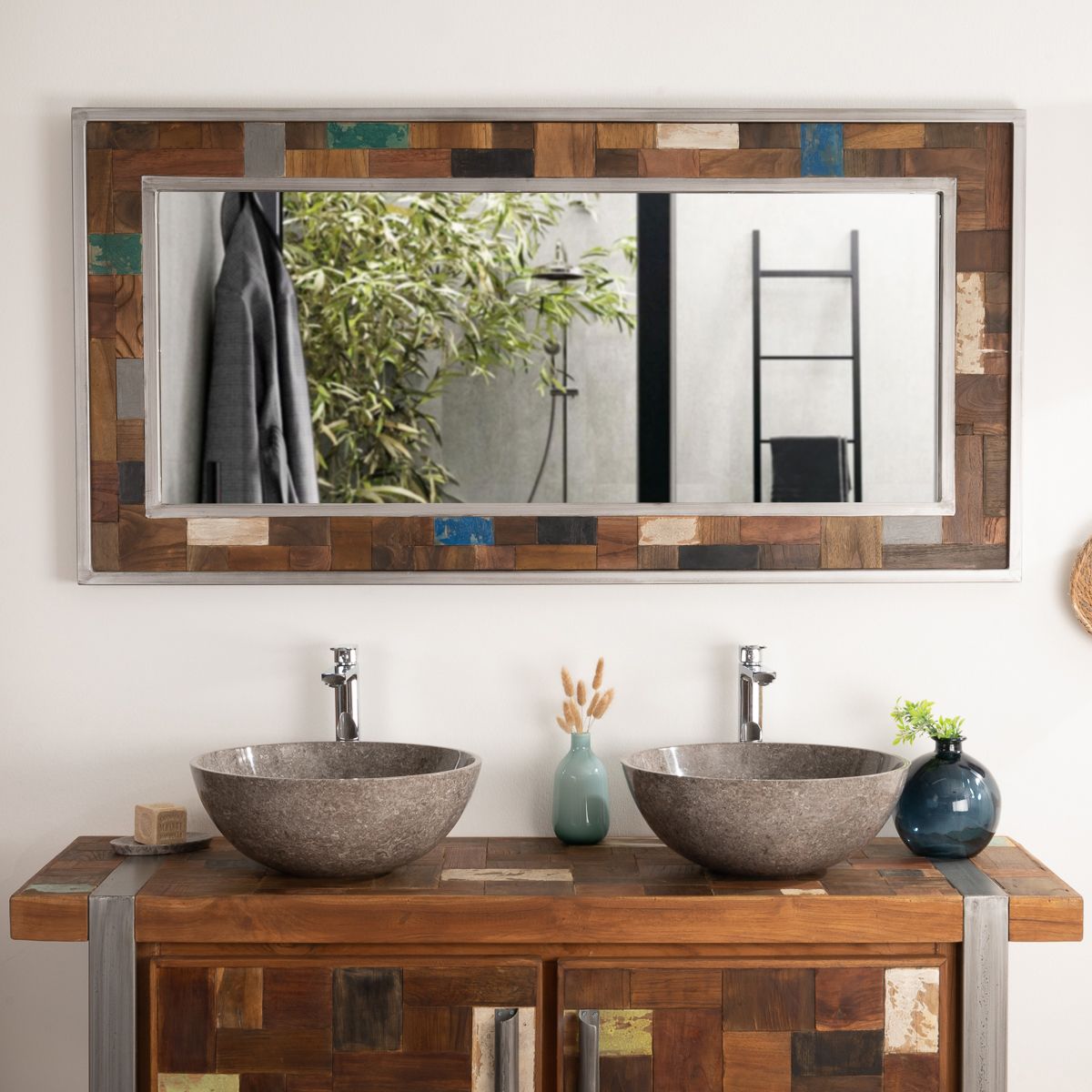 grand miroir de bois metal rectangle 140x70 factory