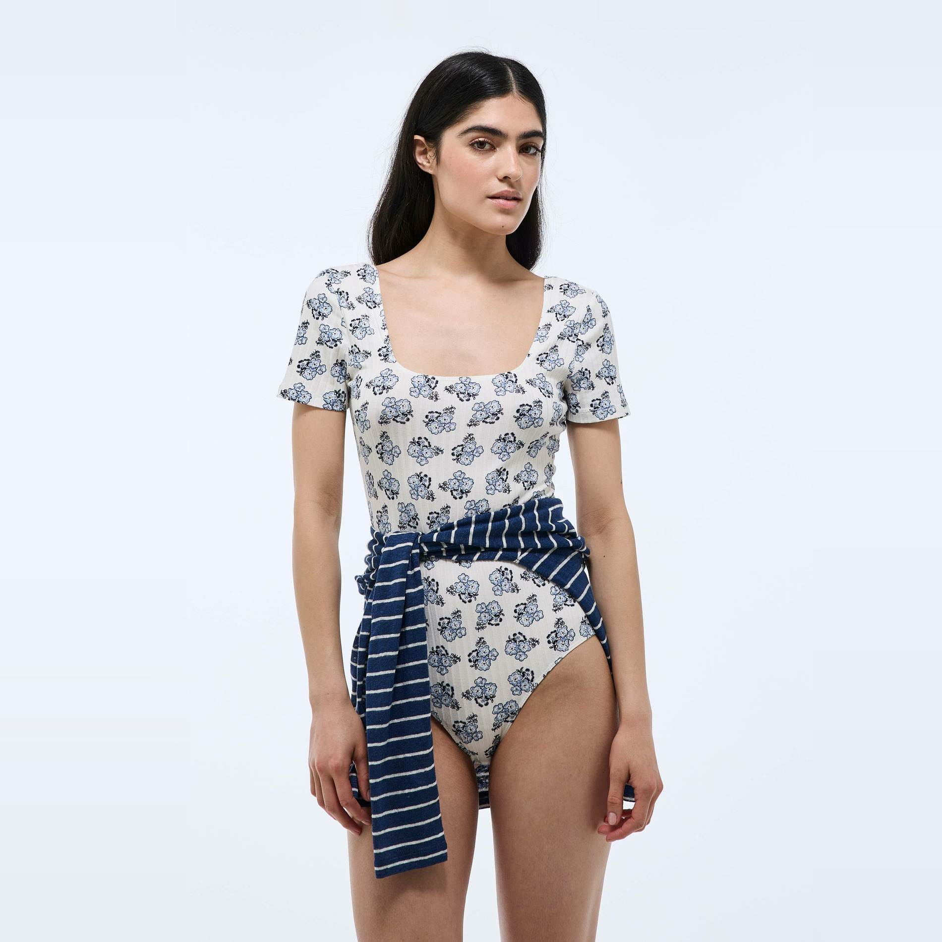 Body manches courtes imprimé en coton mélangé, MONOPRIX