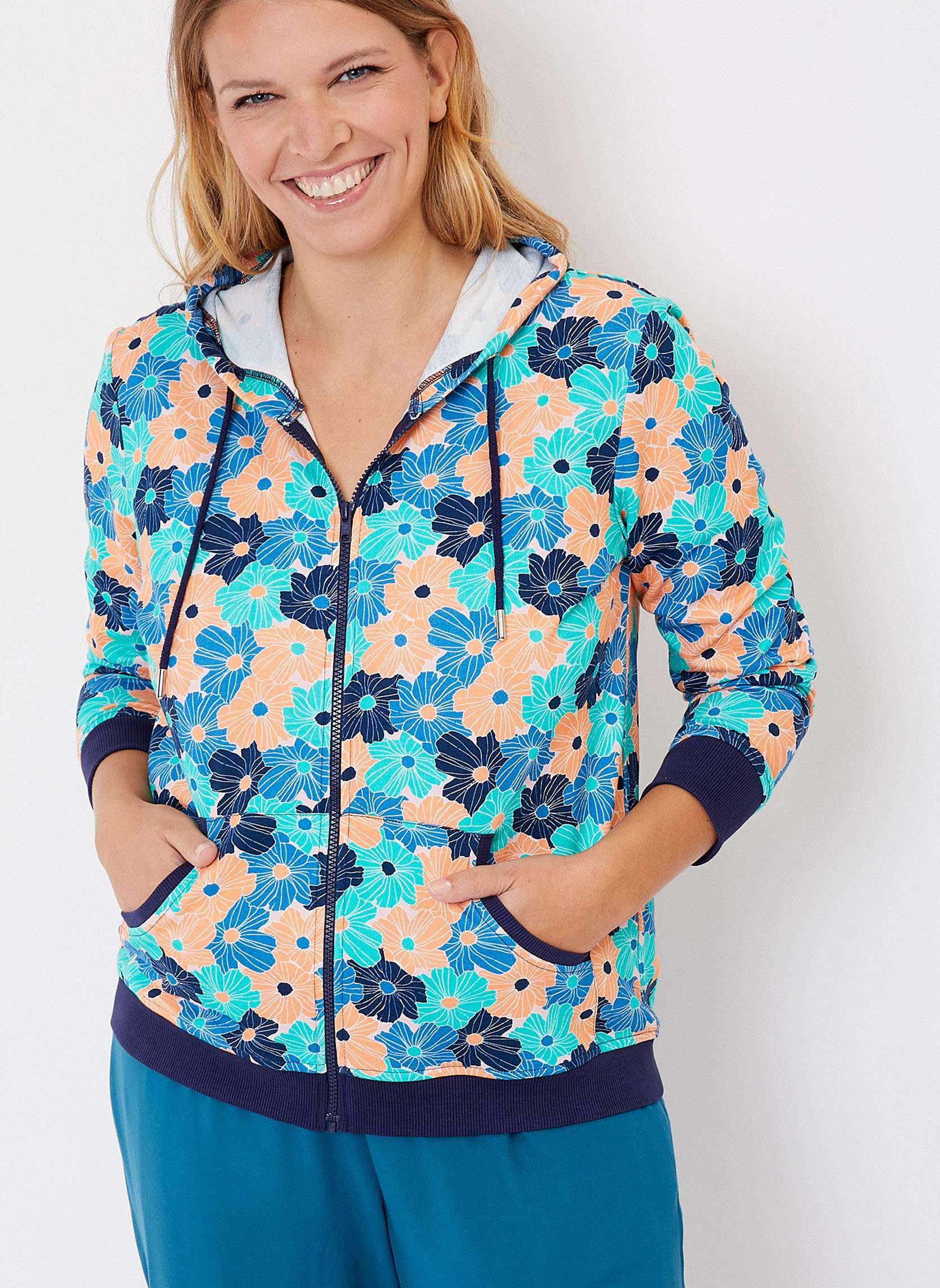 Gilet sweat coton bio zippé imprimé WOODINE, LA FIANCÉE