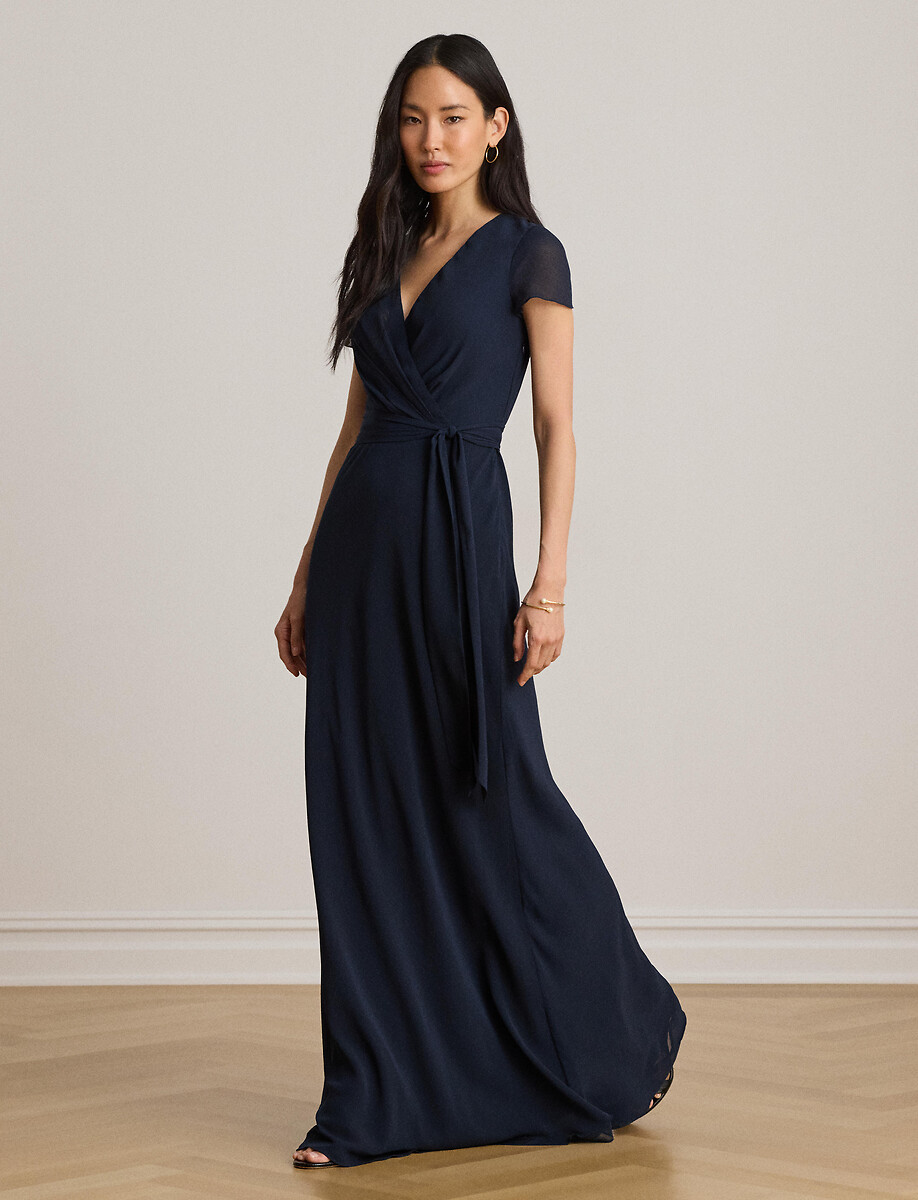 Robe longue à col V croisé et manches courtes, LAUREN RALPH LAUREN