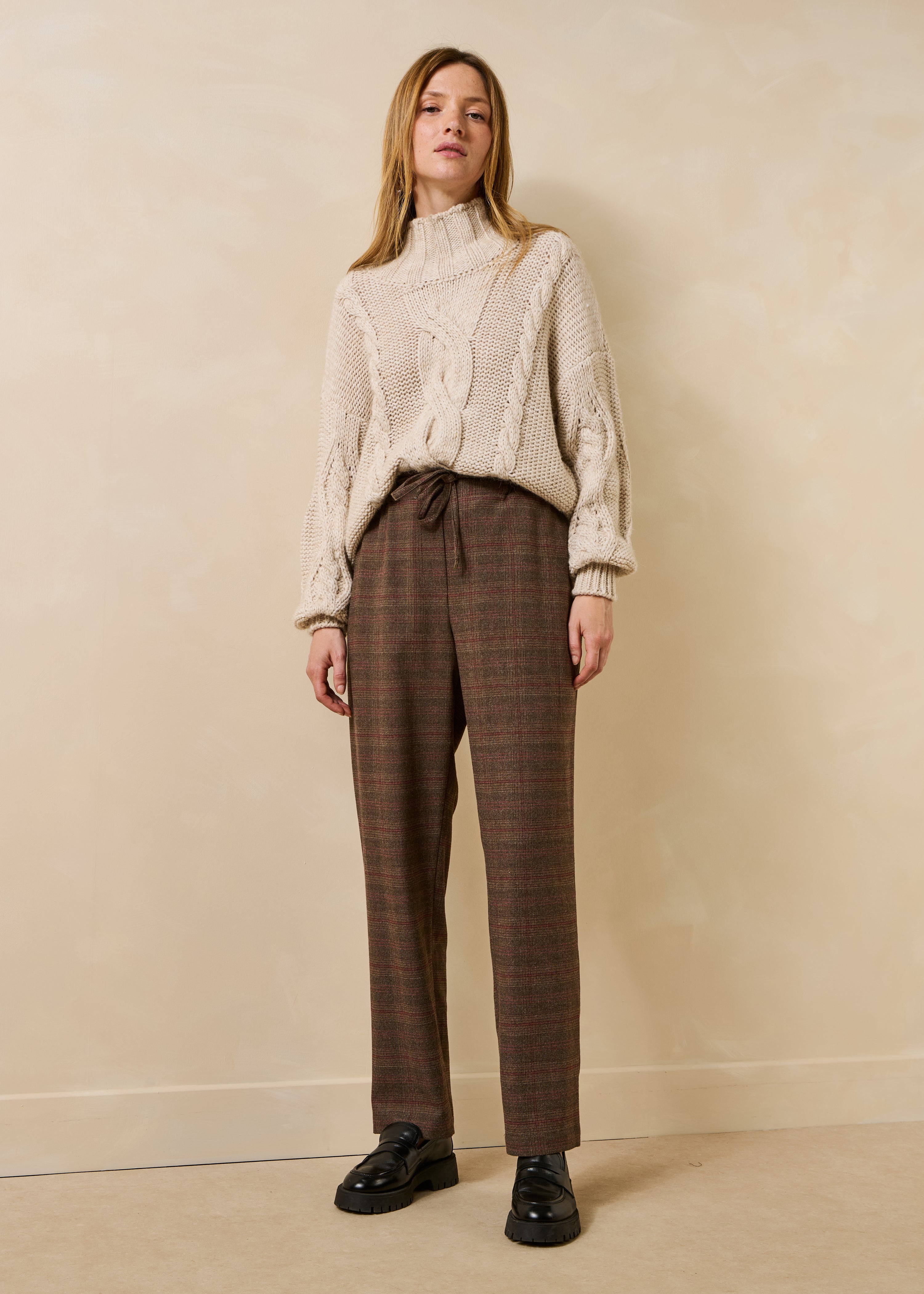 Pantalon carotte à carreaux taille élastique, LA FEE MARABOUTEE