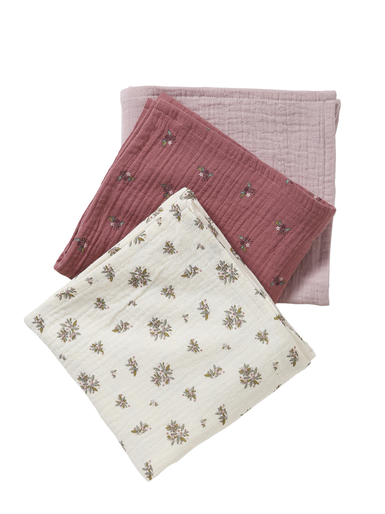 Lot 3 Langes Gaze Coton Lovely Léo Rose - 70x70 Cm - Vertbaudet