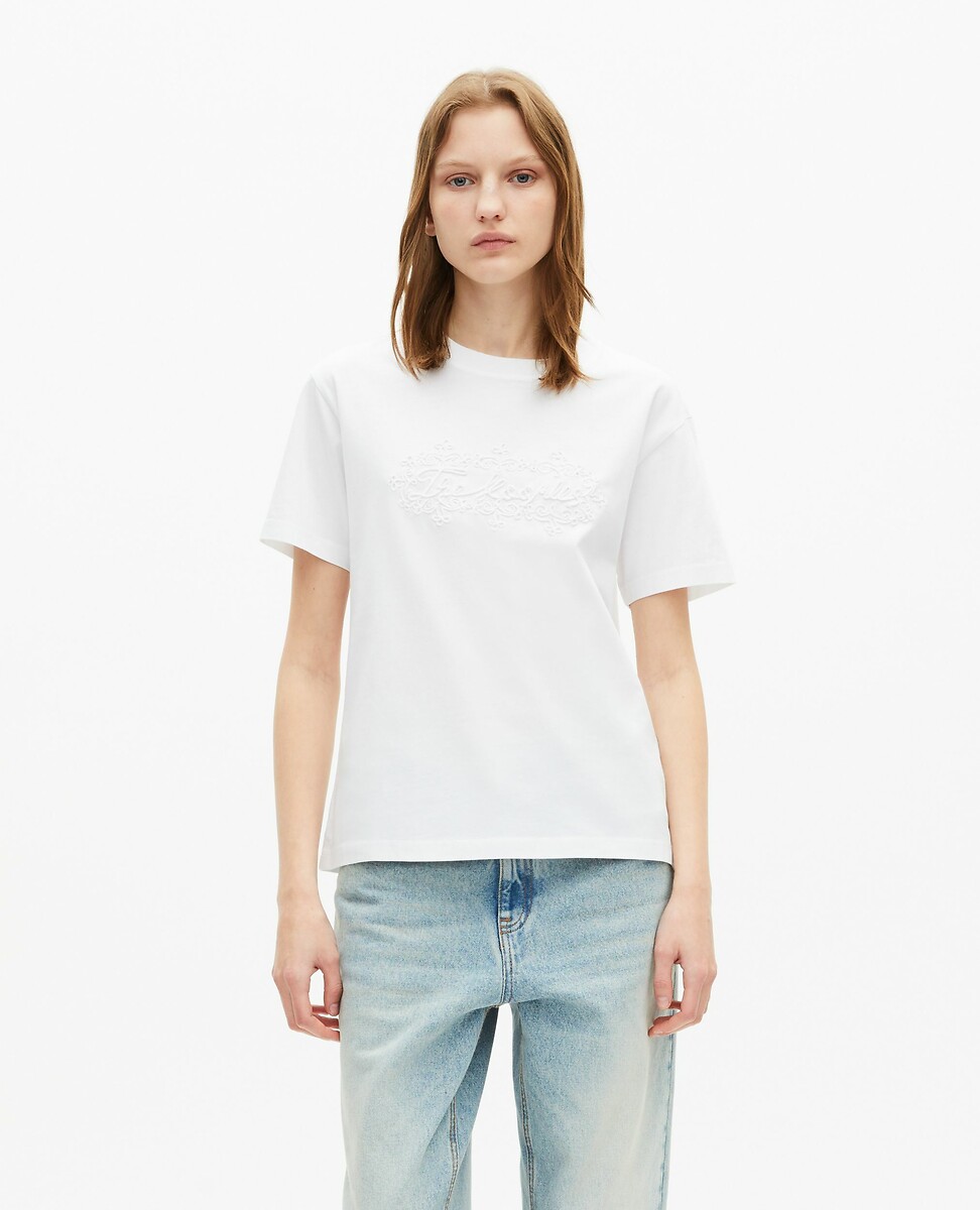 T-shirt met korte mouwen, ton sur ton geborduurd logo