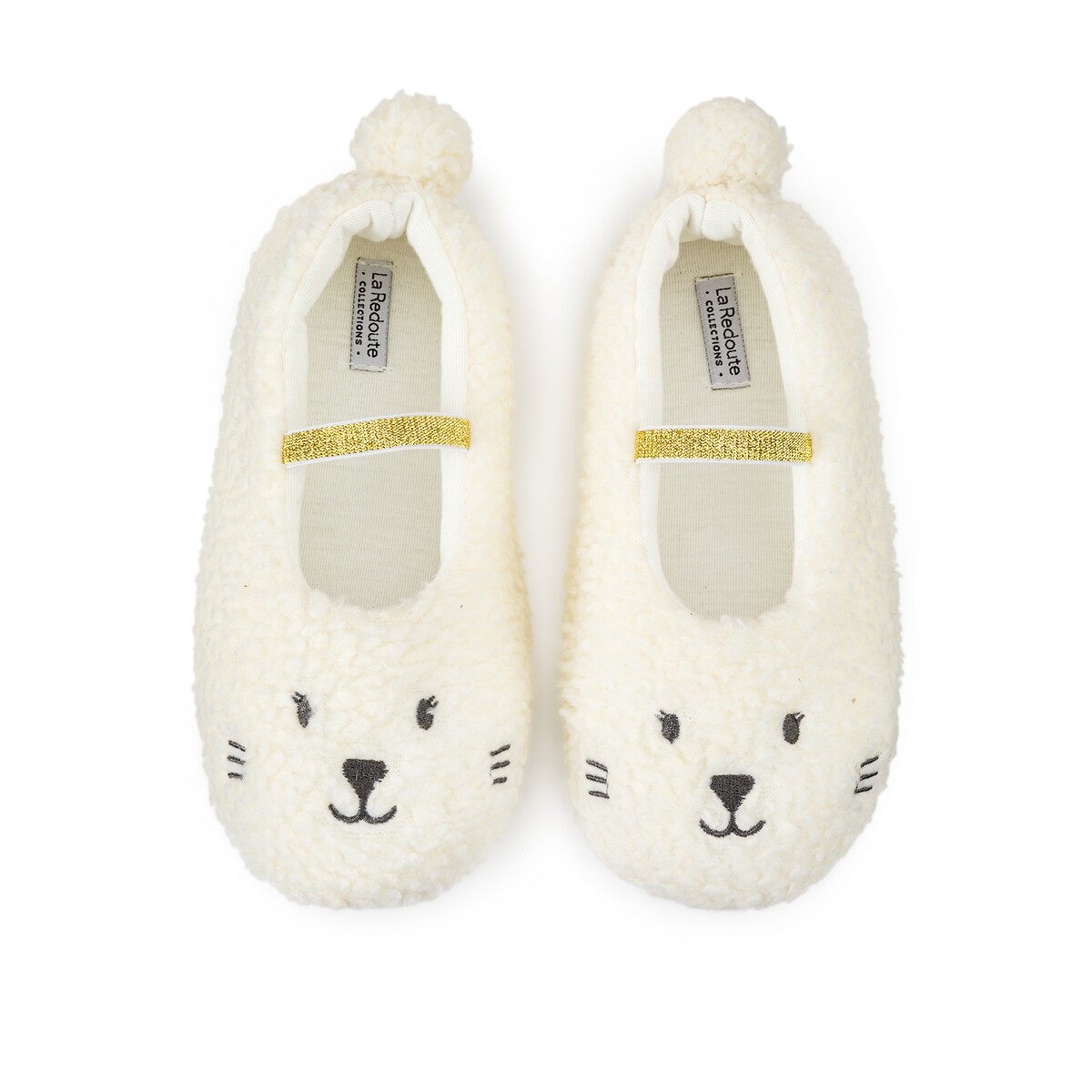 Kids Fluffy Ballerina Slippers with Bunny Rabbit Embroidery