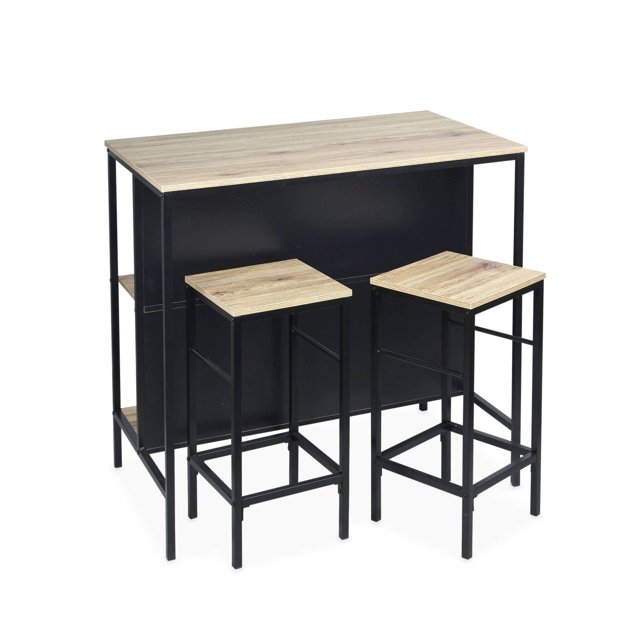 Table haute décor bois et métal avec 2 étagéres 2 tabourets LOFT, SWEEEK