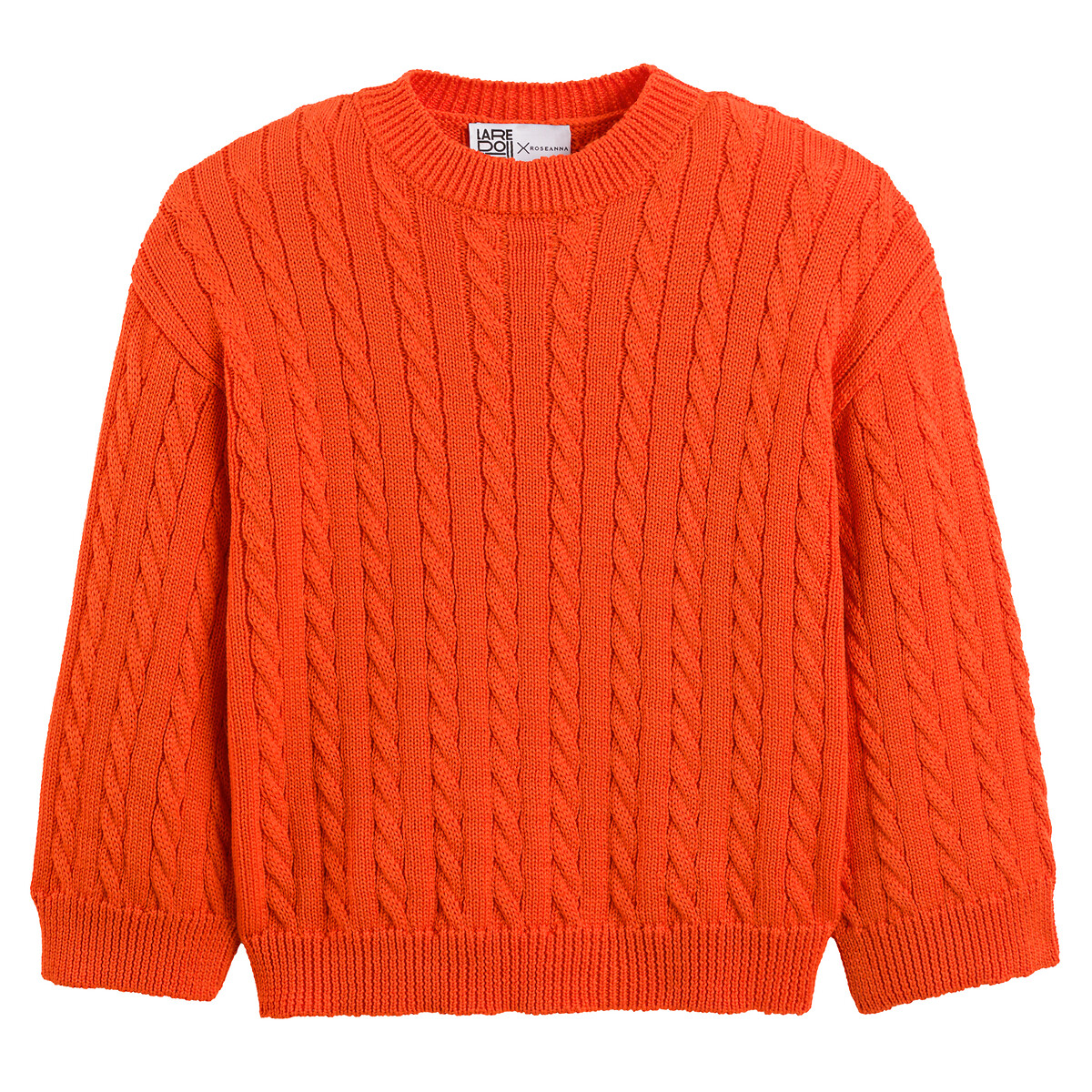 Merino Wool Jumper in Cable Knit with Crew Neck