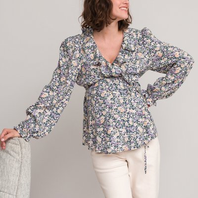 Maternity Ruffled Wrapover Blouse in Floral Print LA REDOUTE COLLECTIONS