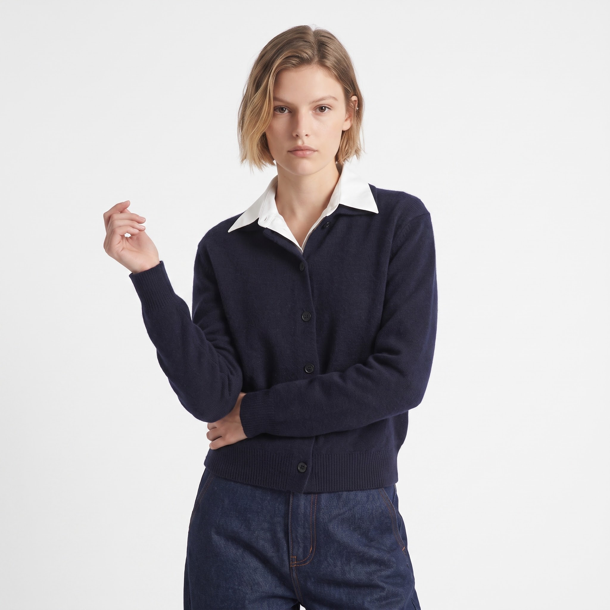 Cardigan court pour femme avec col chemise intégré en alpaga ANERIE, ARTLOVE