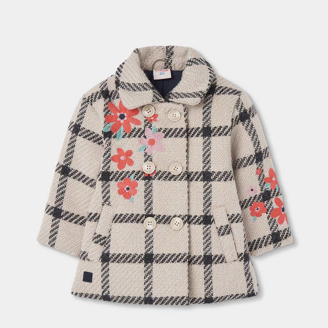 Manteau fille carreaux broderie fleurs, BOBOLI