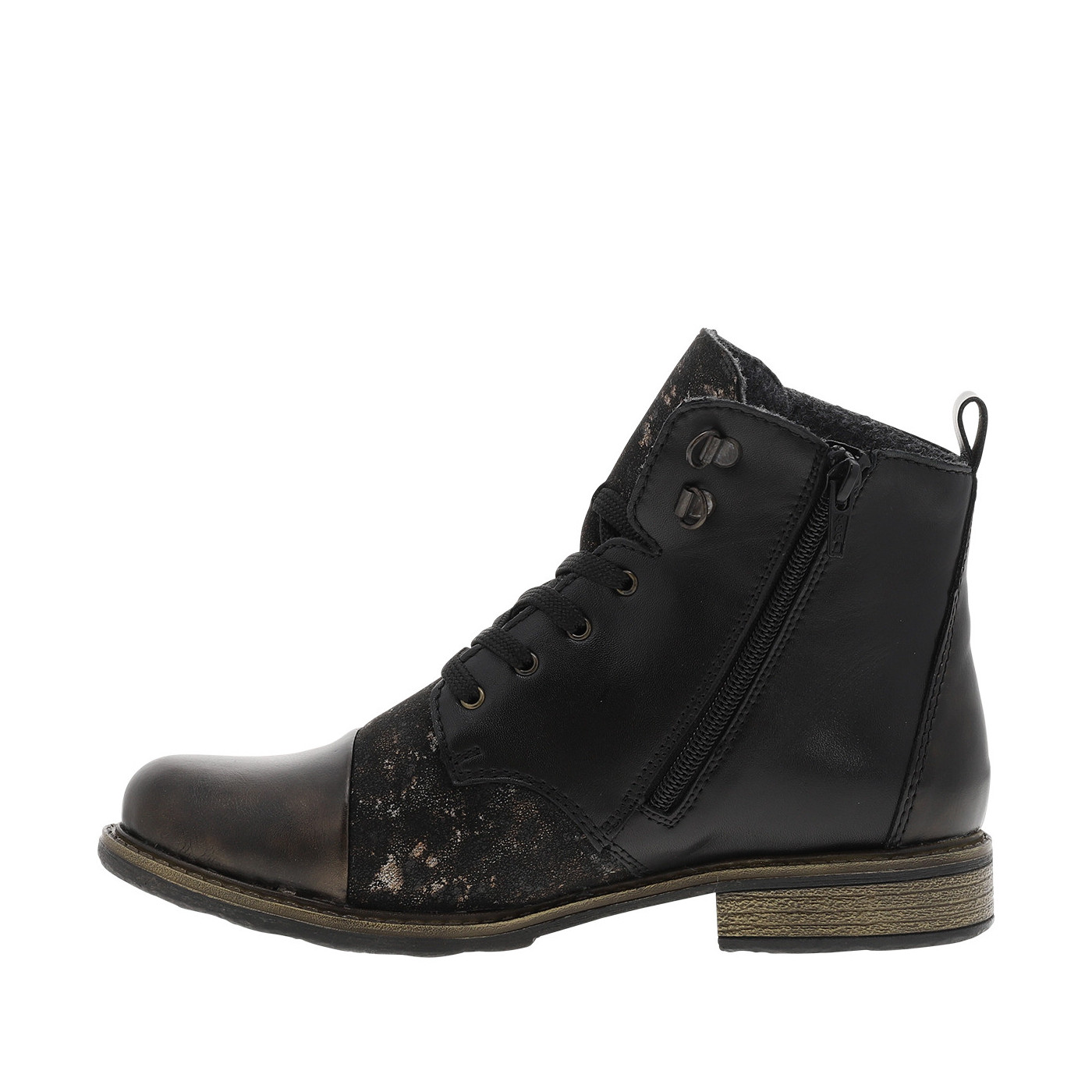 Bottines en cuir noires avec semelle à talon décroché bas et zip latéral, RIEKER