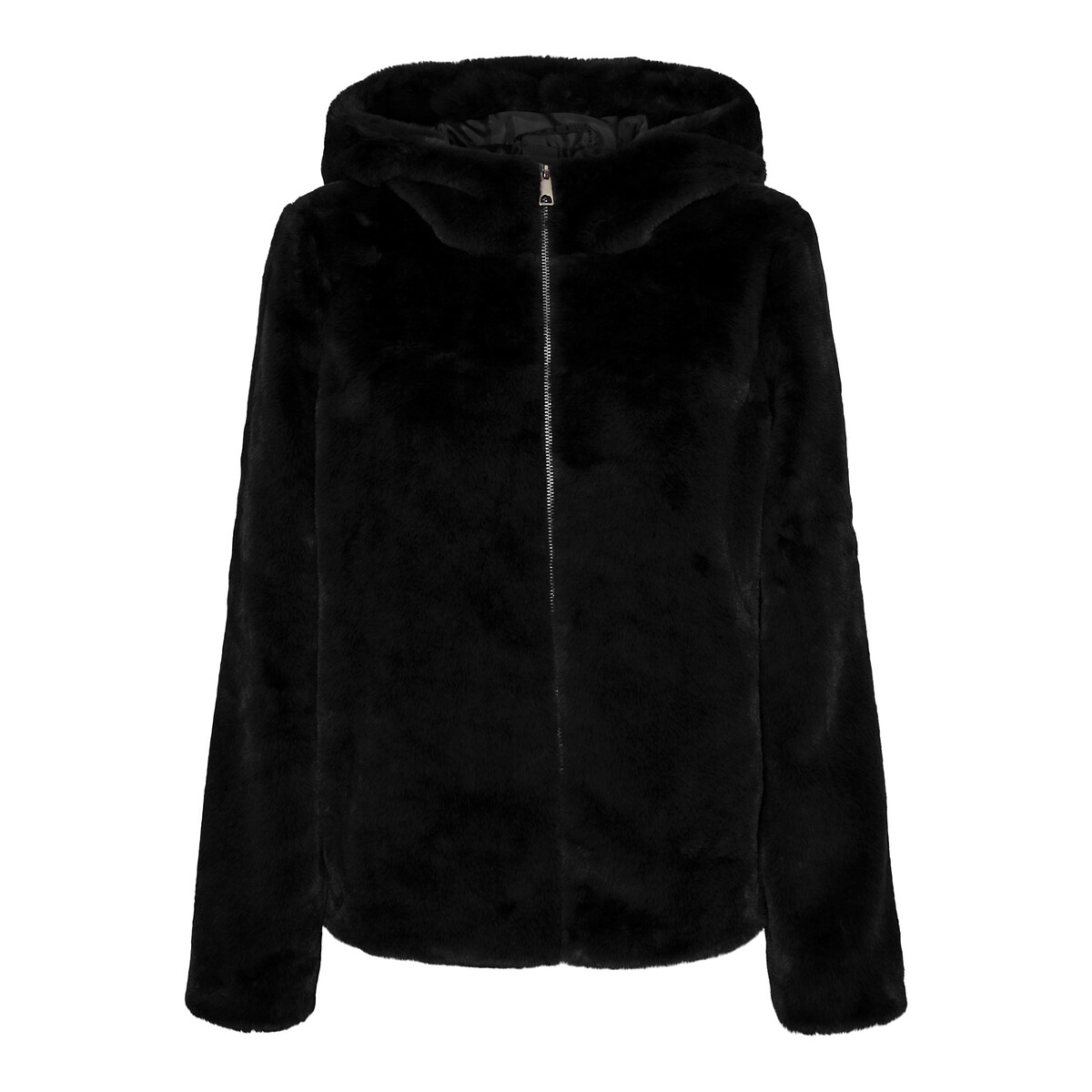 Image of Faux Fur Zipped Jacket with Hood