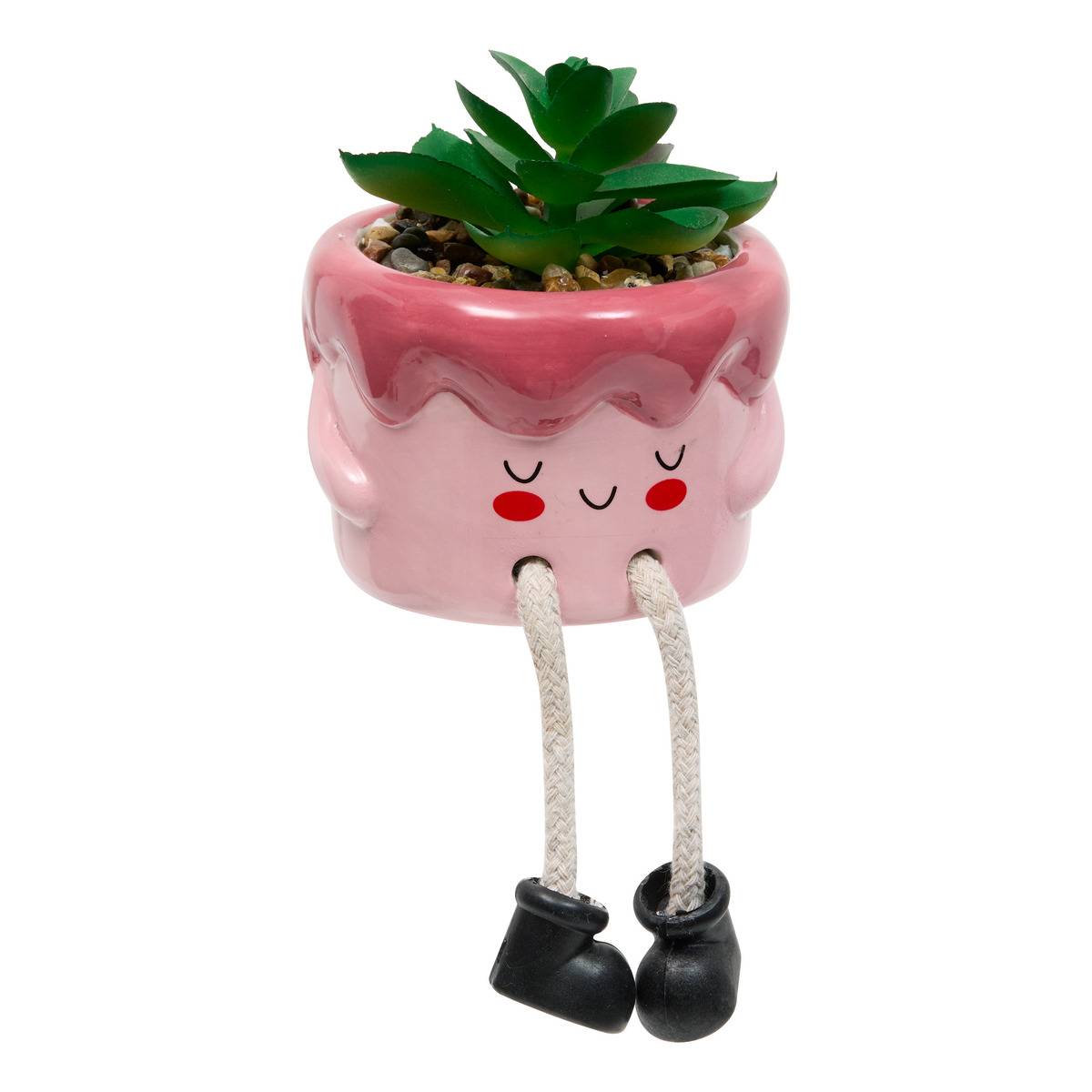 Plante artificielle en pot en céramique avec visage, ATMOSPHERA