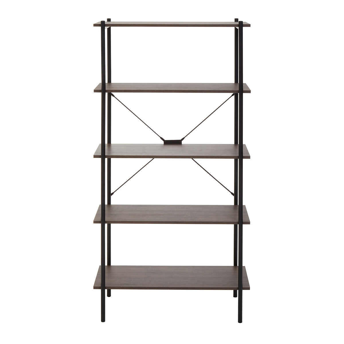 Industrial Style 5 Tier Shelf Unit In, Walnut Effect 5 Shelf Bookcase