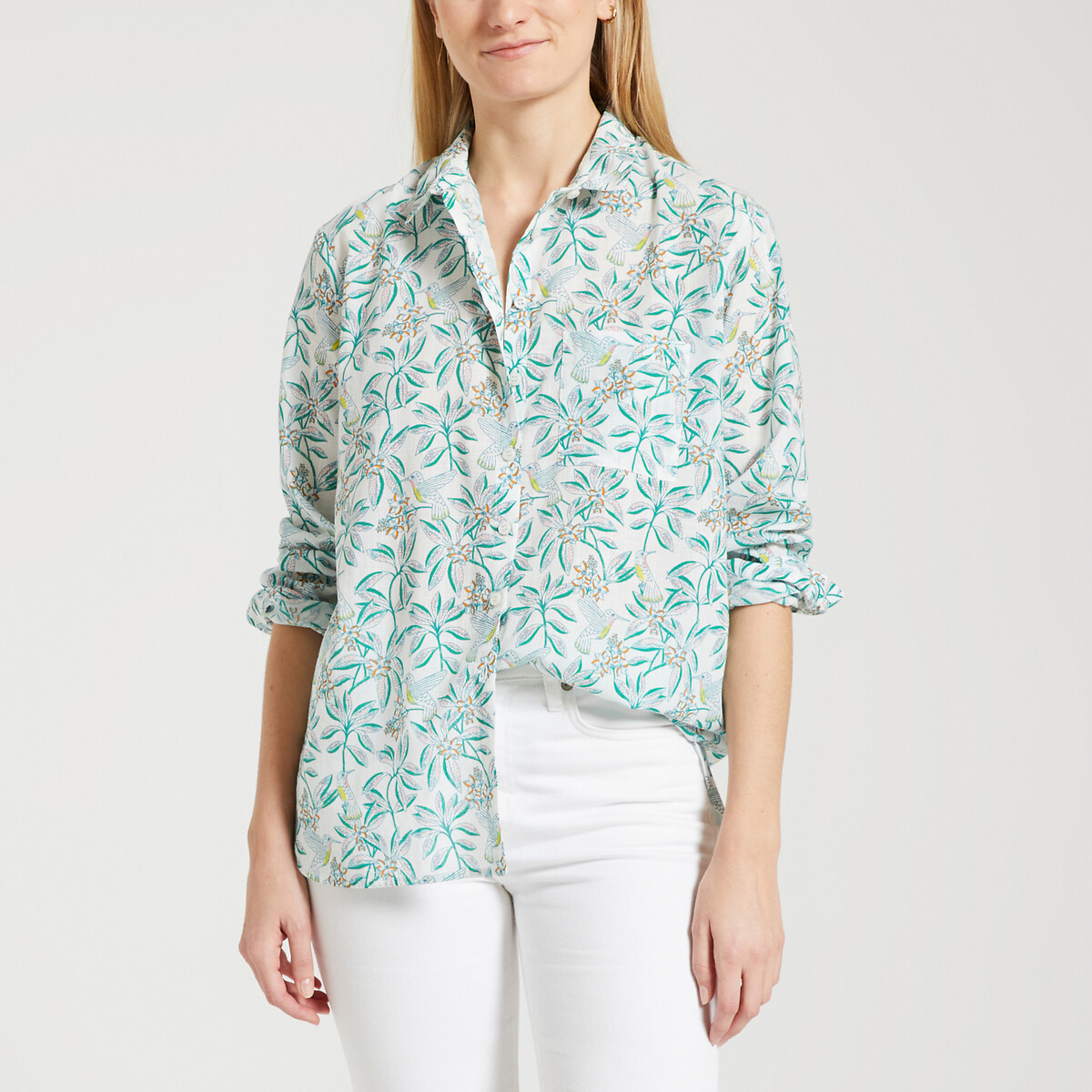 Tokyo piya floral shirt in cotton, green/white print, Des Petits Hauts ...