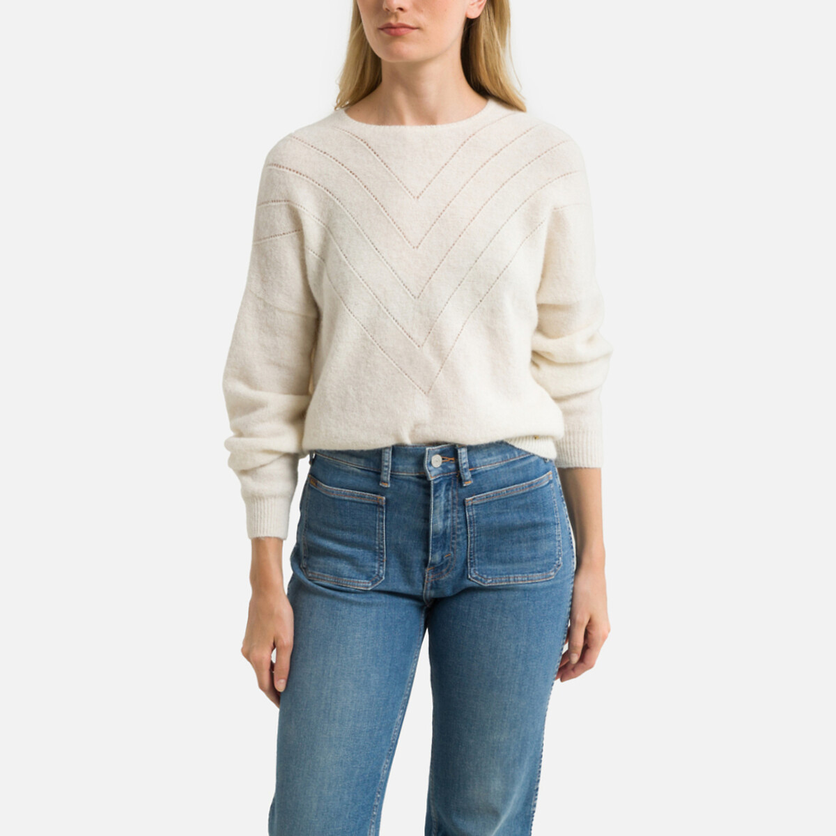 Image of Aloise Openwork Knit Jumper with Crew Neck