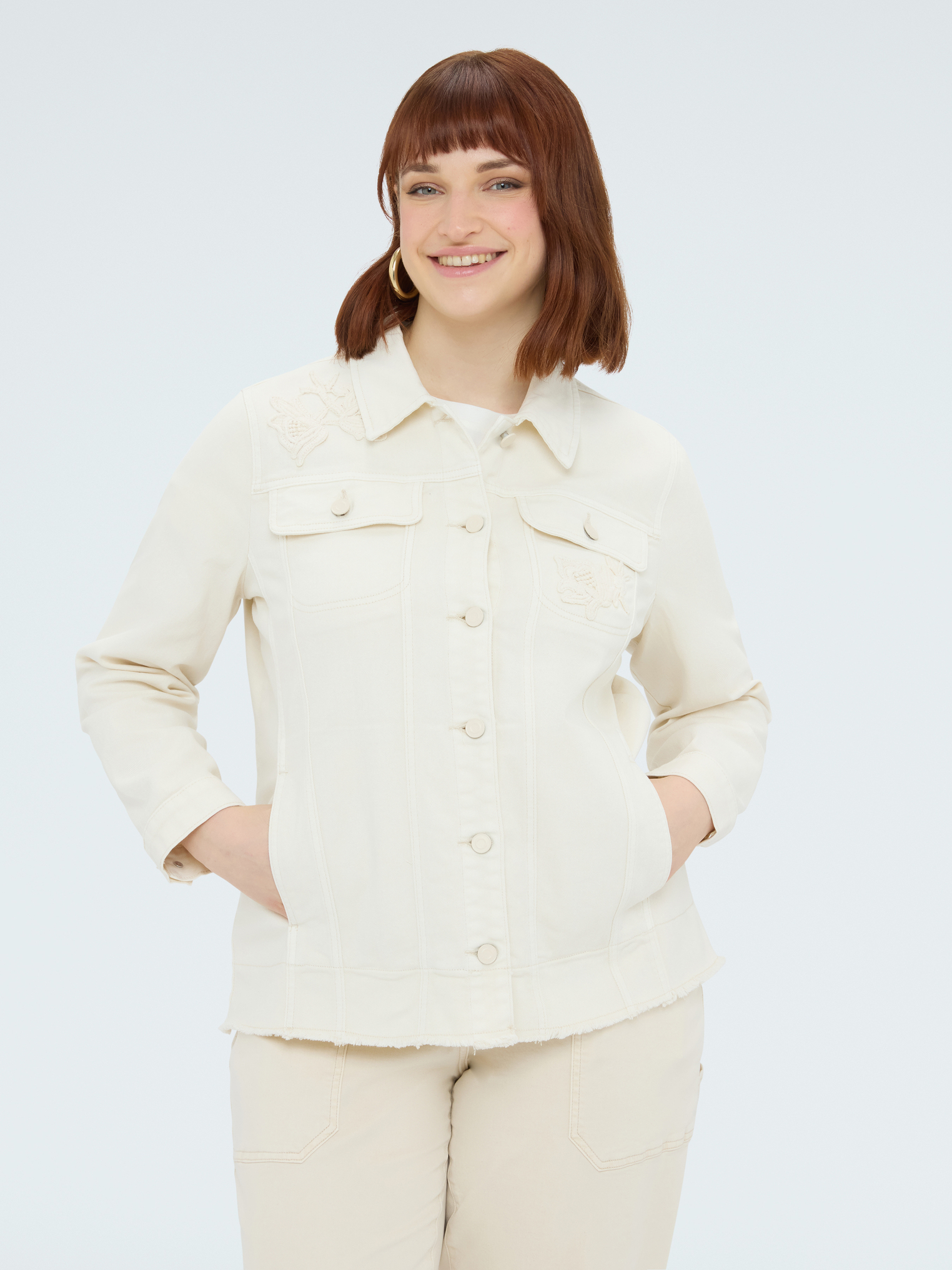 Chemise shacket avec broderies florales, FIORELLA RUBINO